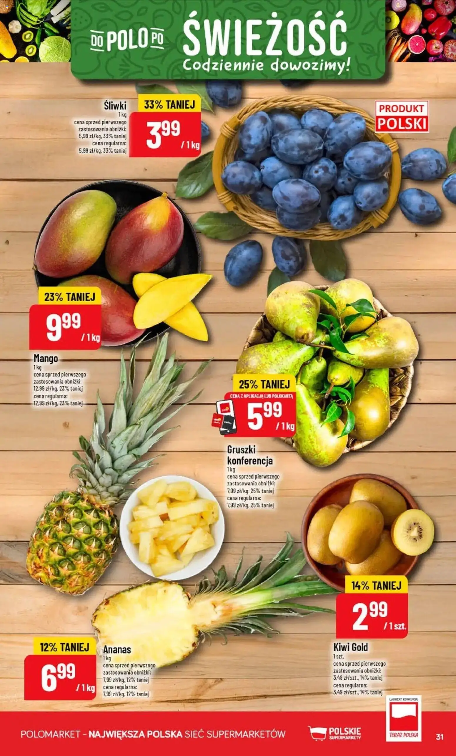Nowa POLOmarket gazetka od jutra 23.09.2026 | Strona: 31 | Produkty: Gruszki, Śliwki, Ananas, Kiwi