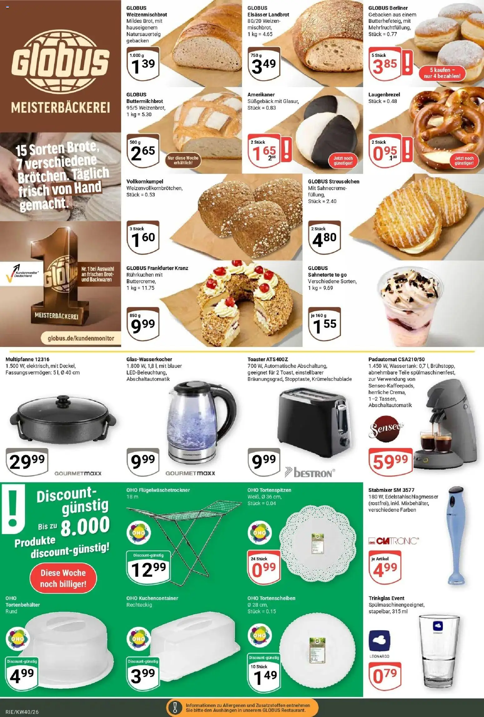 Globus Prospekt Bochum-Riemke (ab 28.09.2026) » Angebote online | Seite: 8 | Produkte: Berliner, Senseo, Toaster, Brot
