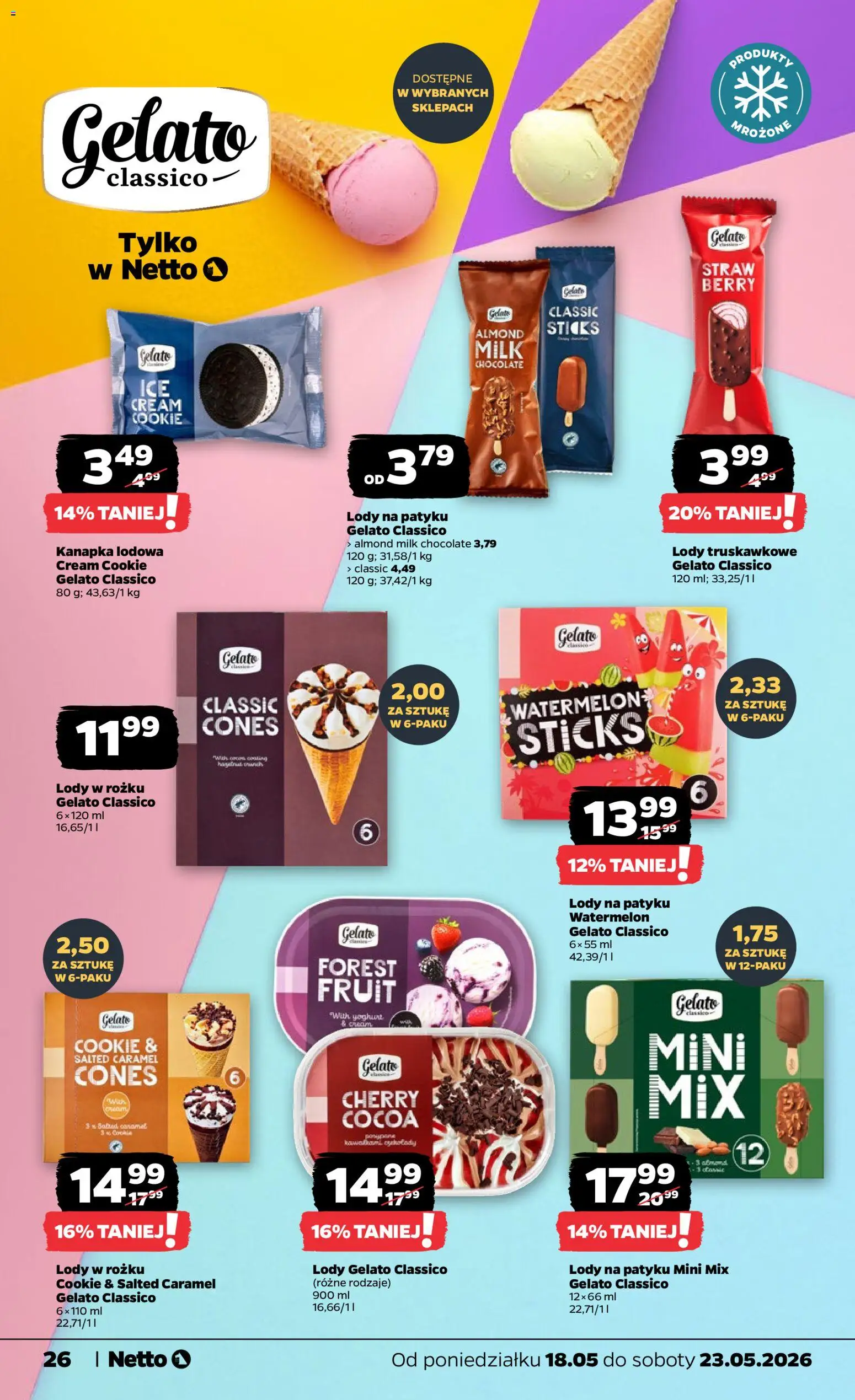Netto gazetka od poniedziałku spożywcza od 18.05.2026 | Strona: 26 | Produkty: Lody na patyku, Lody