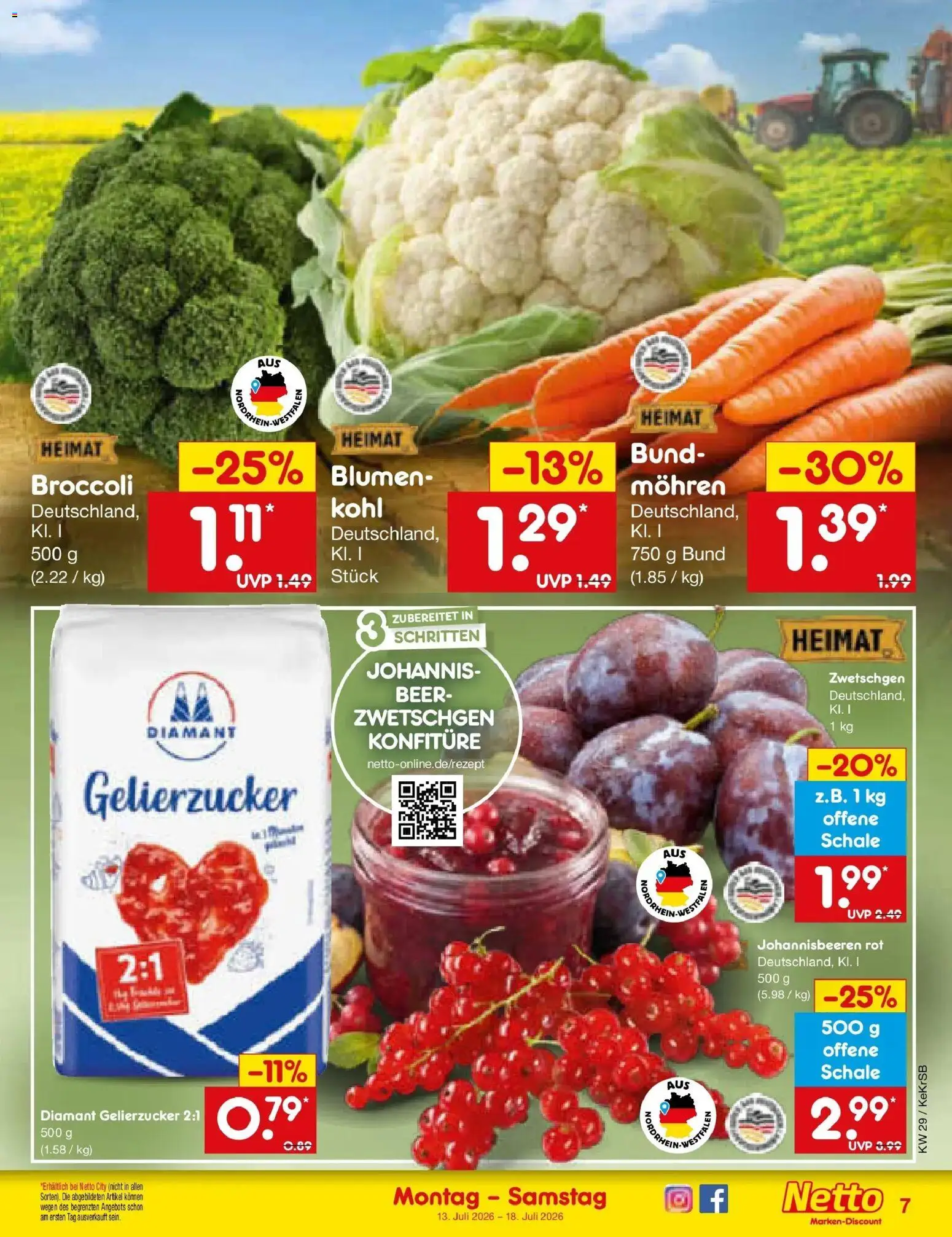 Netto Marken-Discount Prospekt Kruft – gültig ab 13.07.2026 | Seite: 7 | Produkte: Gelierzucker, Blumen, Zwetschgen, Mohren