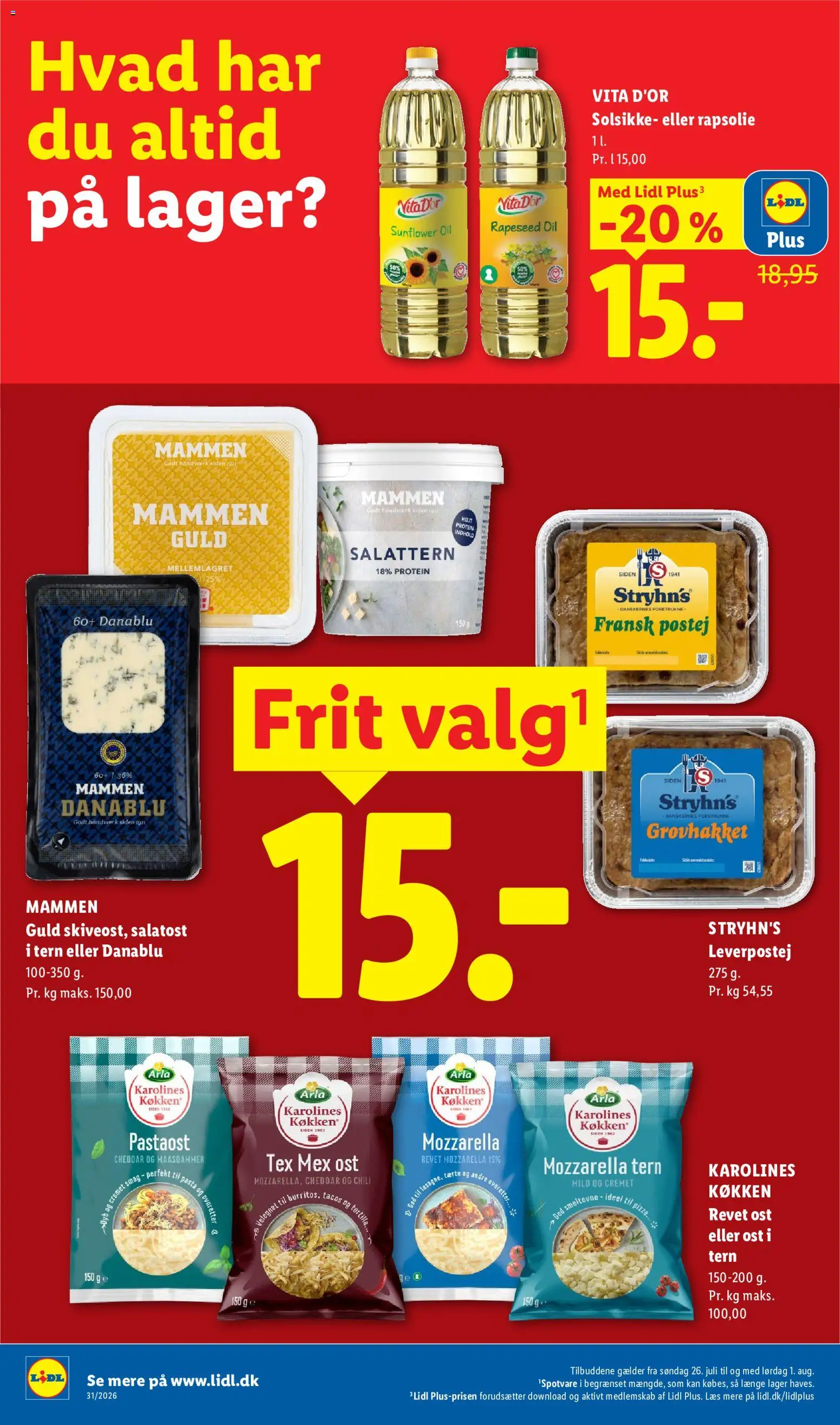 Lidl tilbudsavis – gyldig fra 26/07/2026 | Side: 7 | Produkter: Ost, Cheddar, Leverpostej, Mozzarella
