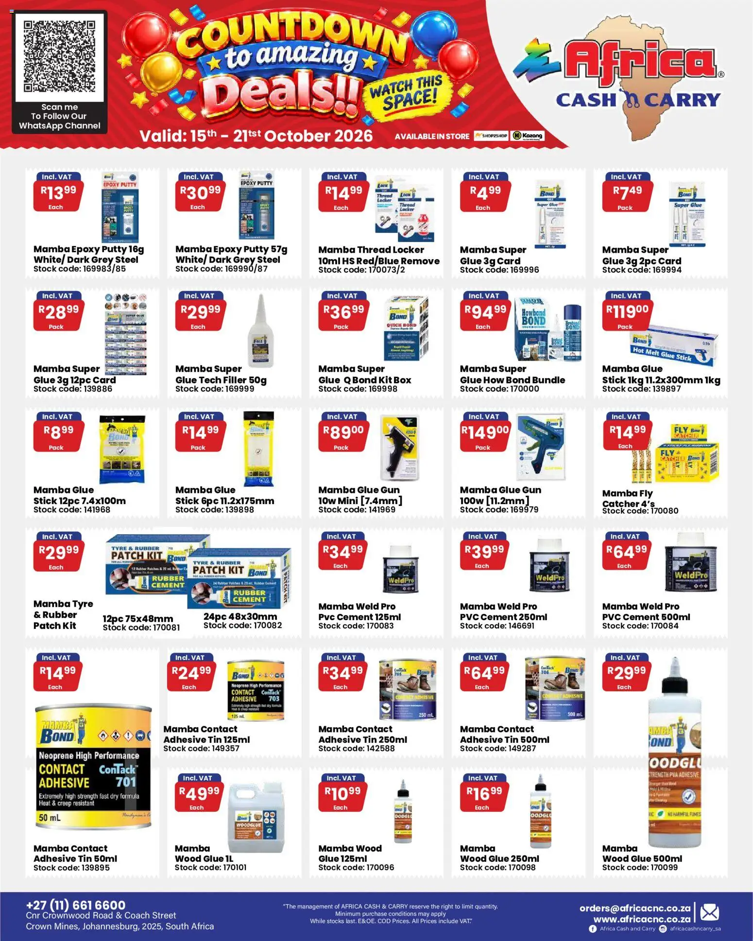 New Africa Cash & Carry catalogue – valid from 15/10/2026 | Page: 42 | Products: Watch, Adhesive, Stock, Cement