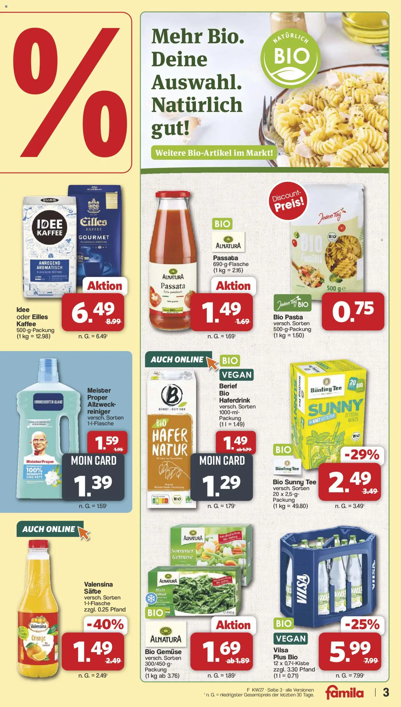 Famila Nordwest Prospekt – gültig ab 29.06.2026 | Seite: 3 | Produkte: Kaffee, Valensina, Gemüse, Pasta