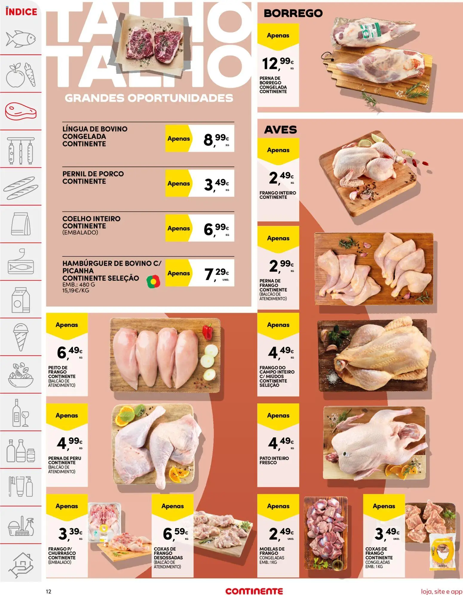 Continente folheto │ válido de 19.05.2026 | Página: 12 | Produtos: Peito de frango, Peru, Hambúrguer, Moelas