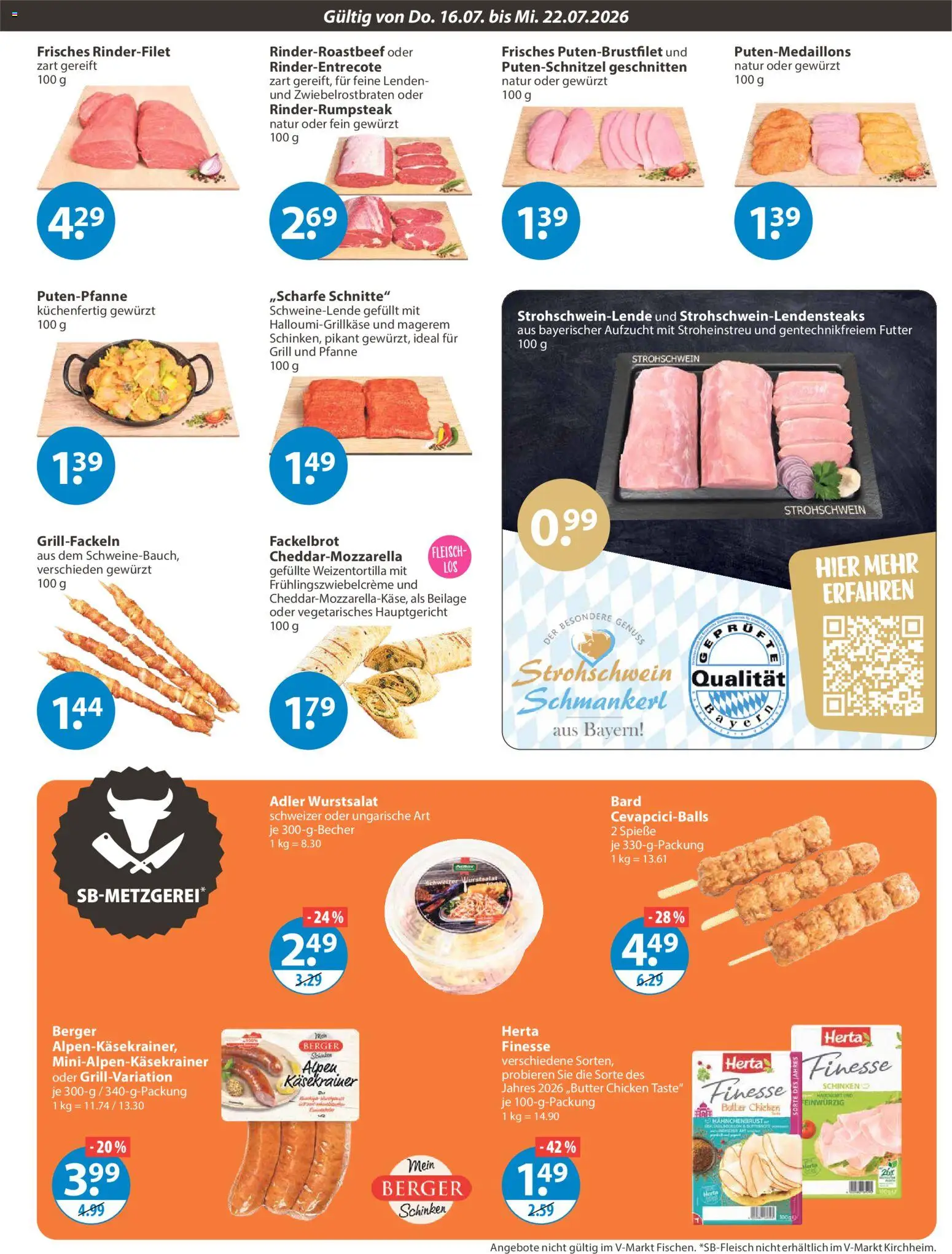 V-Markt Angebote – gültig ab 16.07.2026 | Seite: 3 | Produkte: Grill, Käsekrainer, Spieße, Putenschnitzel