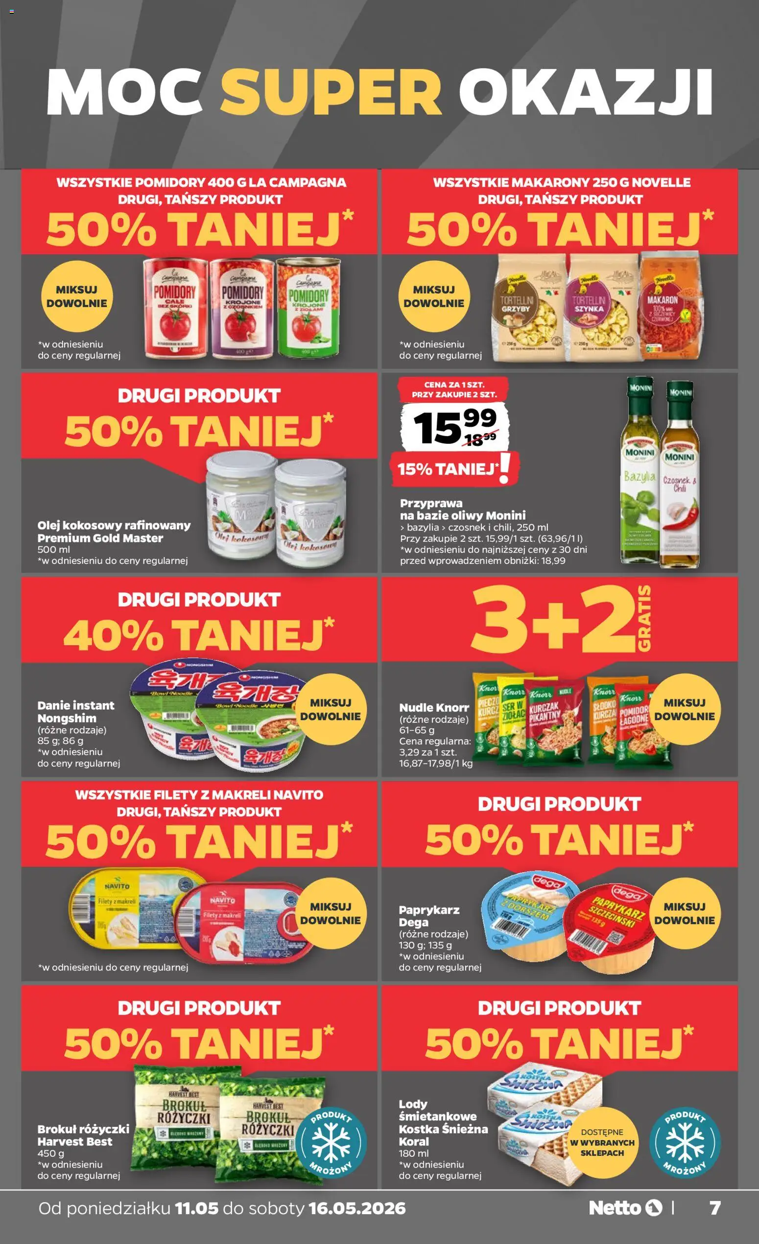 Netto gazetka od poniedziałku spożywcza od 11.05.2026 | Strona: 7 | Produkty: Paprykarz szczeciński, Olej, Makaron, Lody
