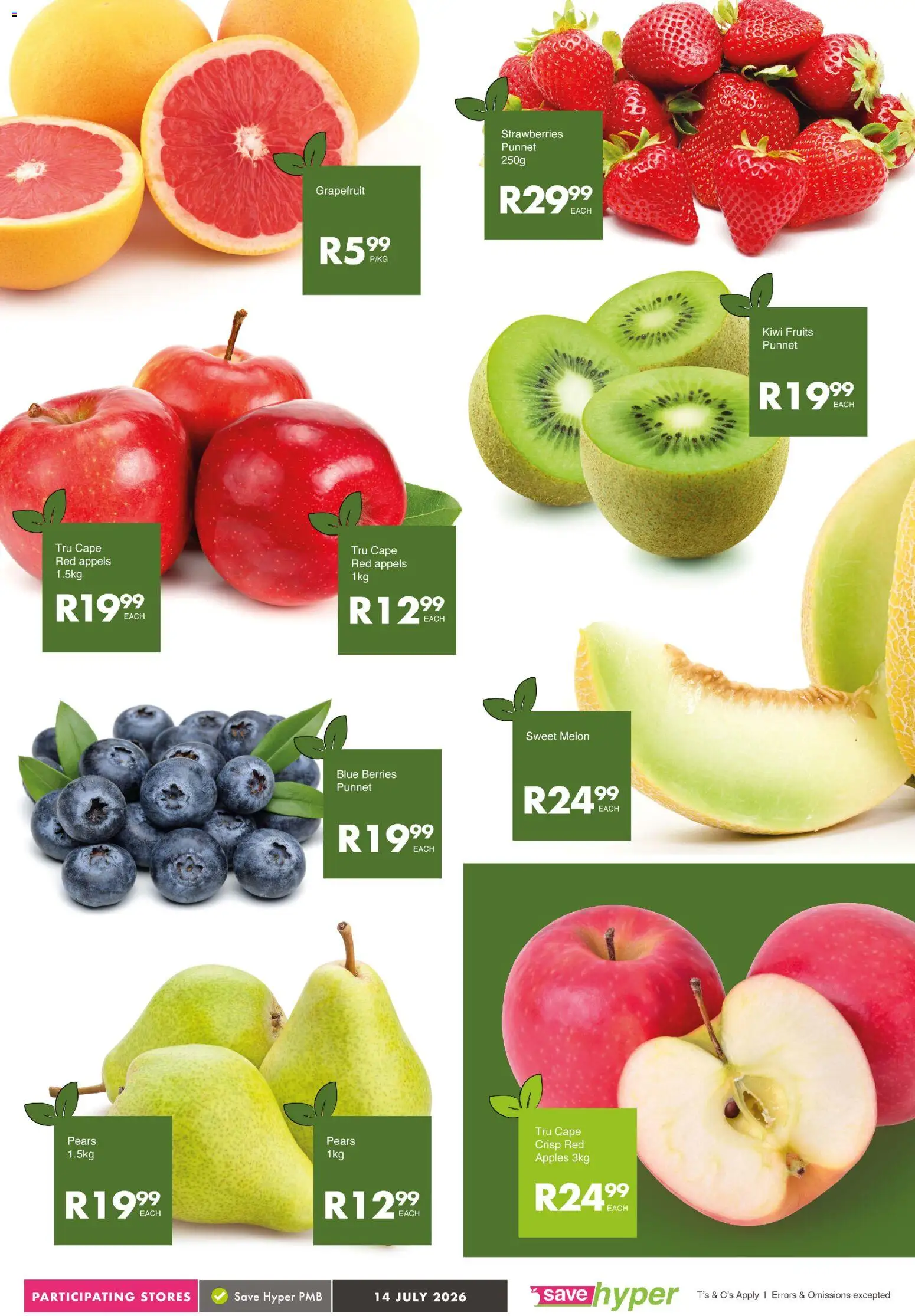 New Save catalogue – valid from 14/07/2026 | Page: 7 | Products: Pears, Strawberries, Kiwi, Grapefruit