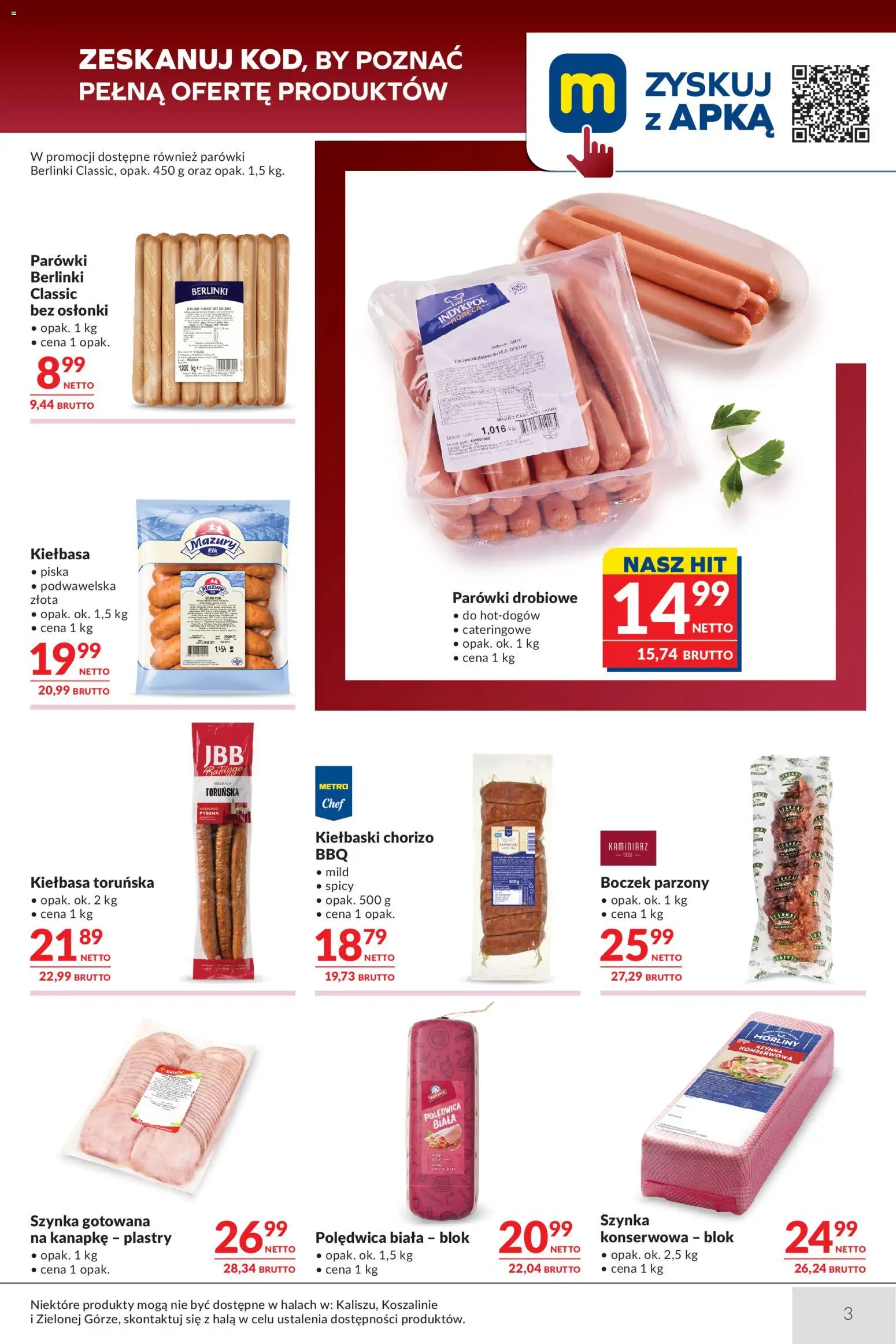 Makro gazetka - Oferta dla gastronomii od 14.04.2026 | Strona: 3 | Produkty: Parówki berlinki, Kiełbaski, Szynka, Boczek