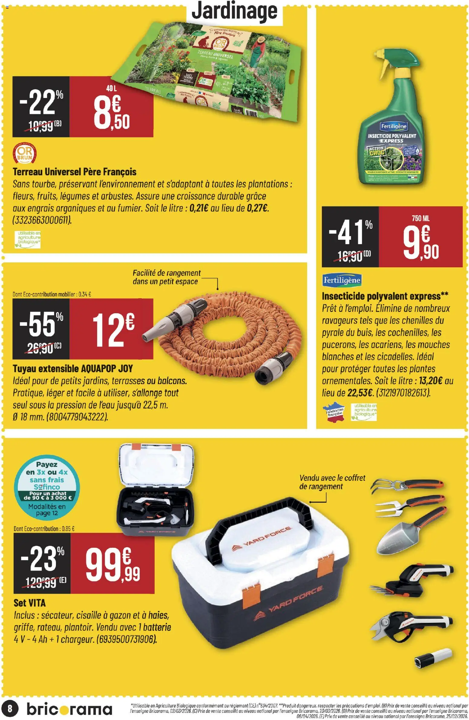 {H1} | Page: 8 | Produits: Terreau Universel, Plantes, Tuyau, Batterie