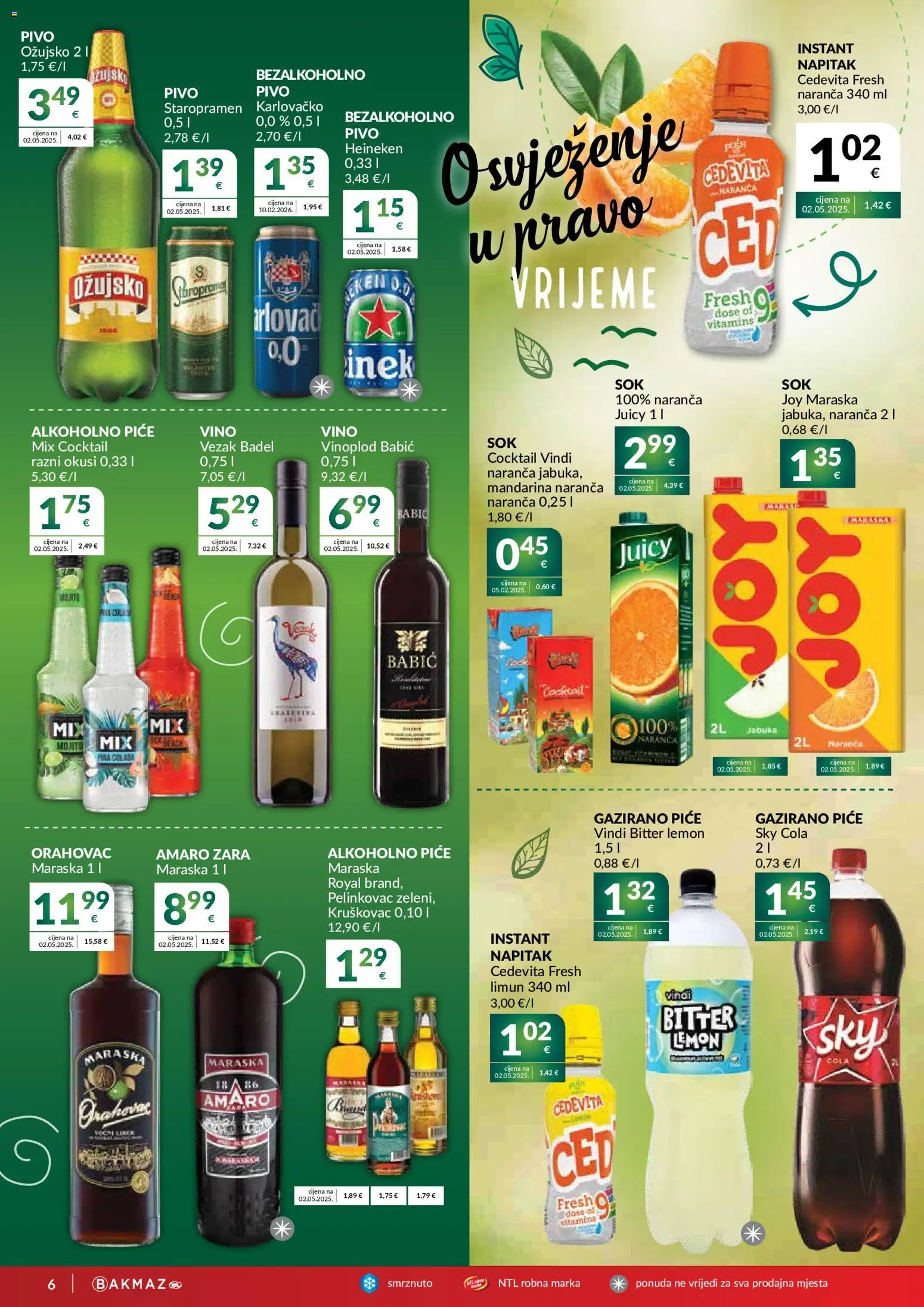 Bakmaz katalog | vrijedi od 19.08.2026 | Stranica: 6 | Proizvodi: Staropramen, Mandarina, Vino, Cedevita