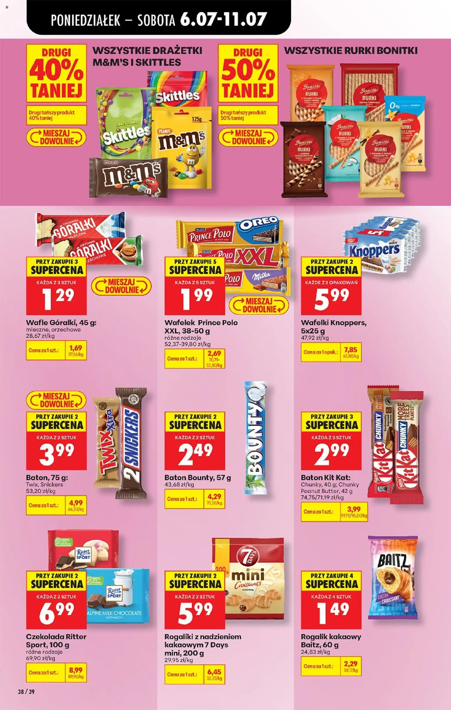 Biedronka gazetka od poniedziałku od 06.07.2026 | Strona: 54 | Produkty: Knoppers, M&M's, Baton, Wafelki
