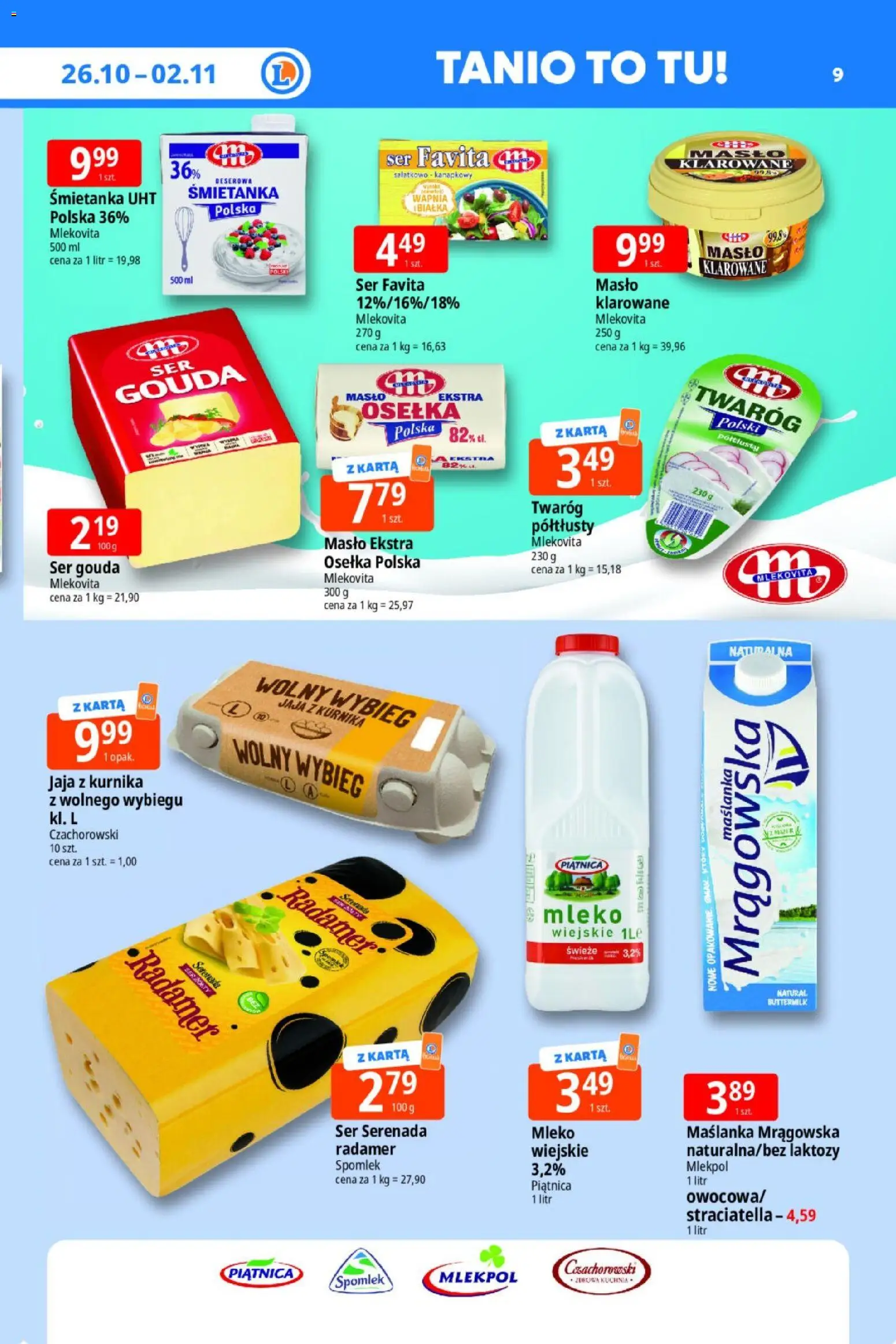 E.Leclerc gazetka - Tanio To Tu od 26.10.2026 | Strona: 9 | Produkty: Karta, Osełka, Twaróg półtłusty, Mleko