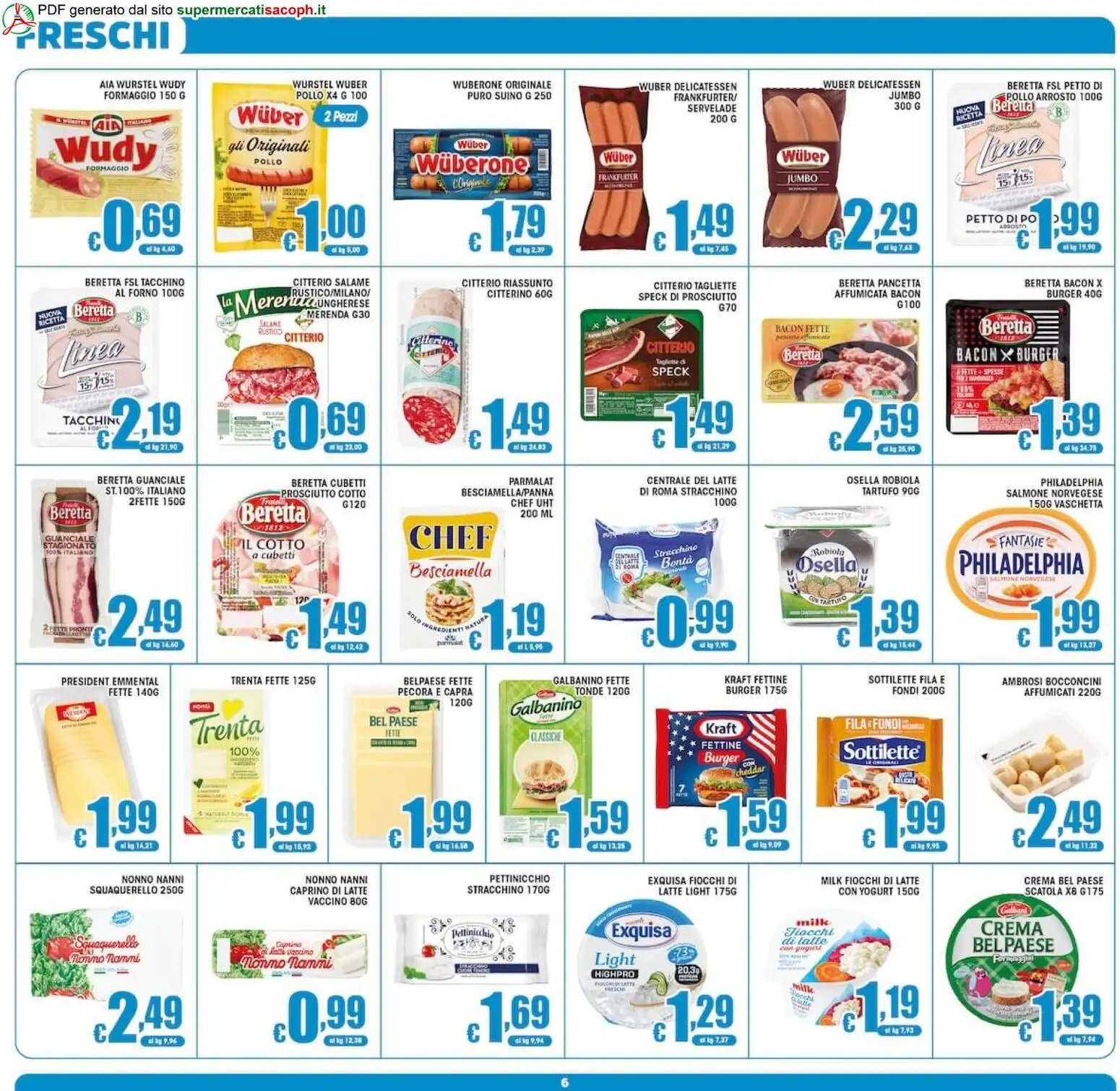 Volantino Sacoph del 02/10/2026 | Pagina: 6 | Prodotti: Pancetta, Fiocchi di latte, Ingredienti, Robiola