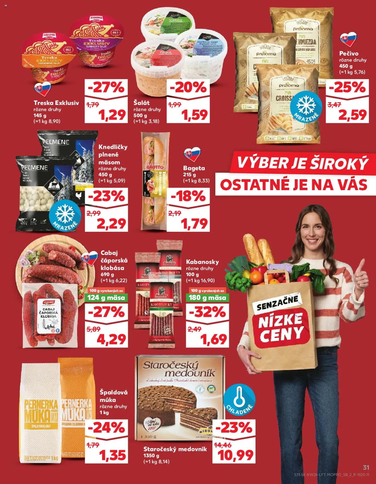Nové Kaufland akcie – leták je platný od 25.06.2026 | Strana: 31 | Produkty: Klobása, Múka, Šalát, Treska