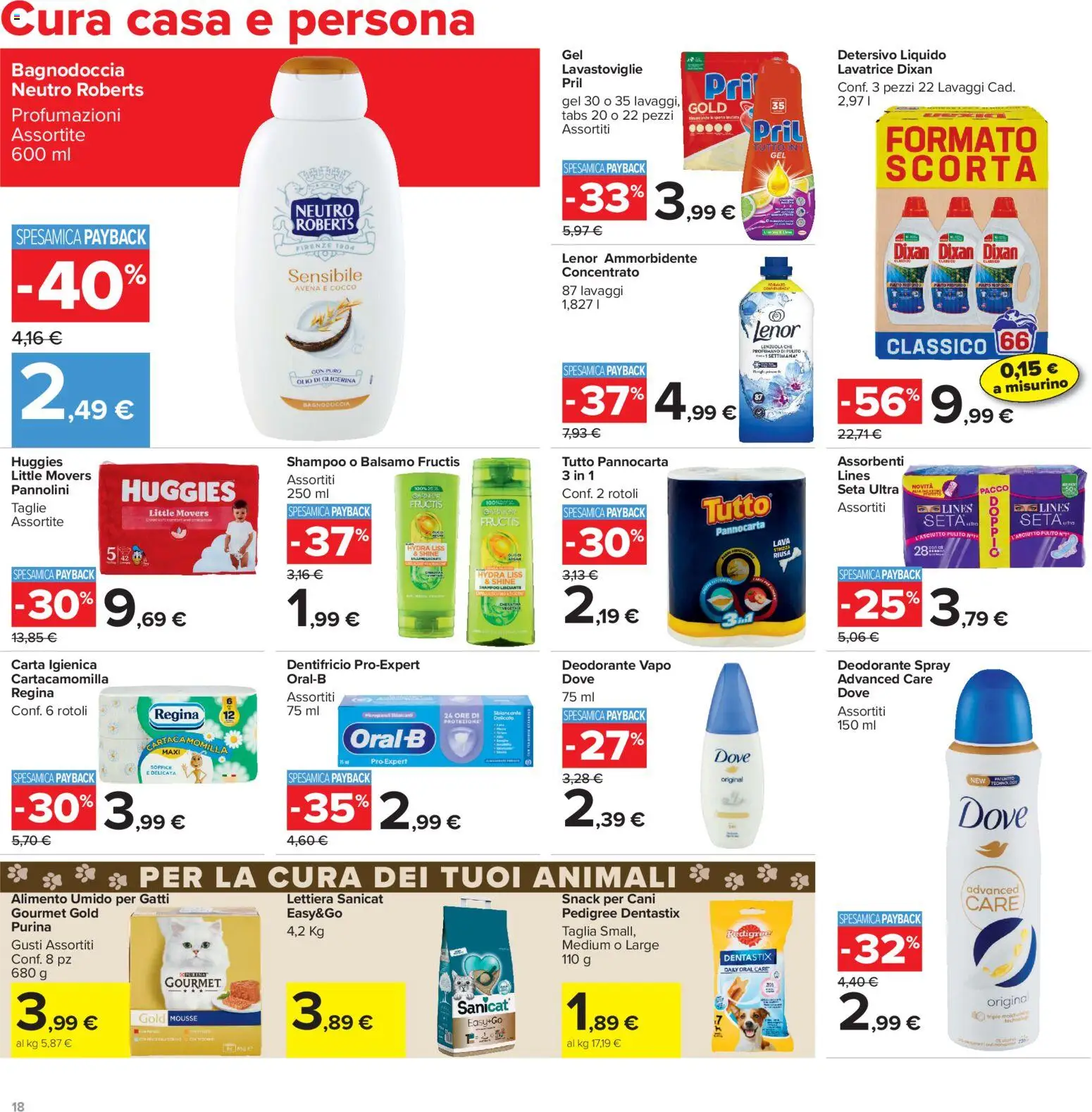 Volantino Carrefour del 16.06.2026 | Pagina: 18 | Prodotti: Shampoo, Deodorante, Ammorbidente, Lenzuola