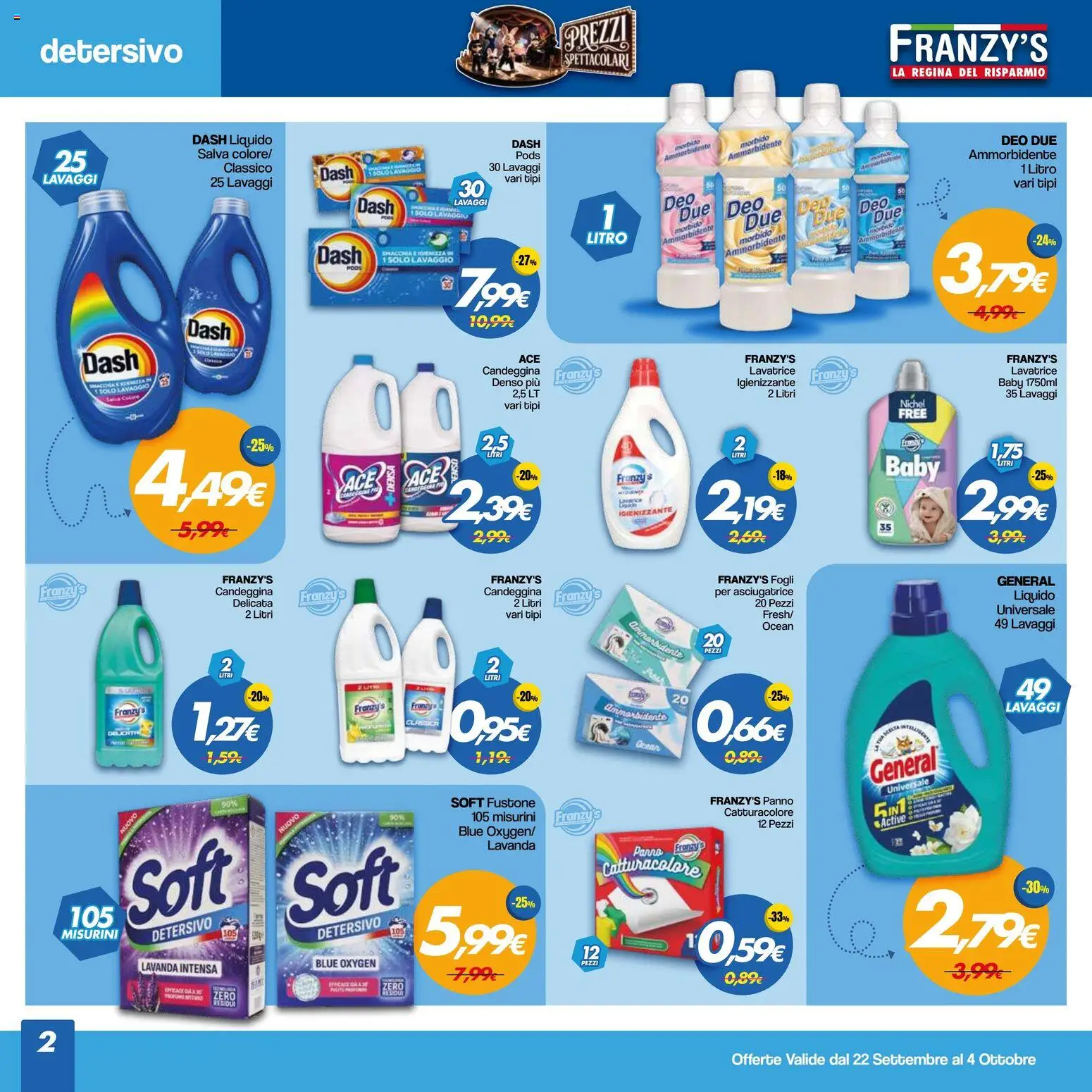 Volantino Franzy's del 22/09/2026 | Pagina: 2 | Prodotti: Ammorbidente, Candeggina, Asciugatrice, Lavanda