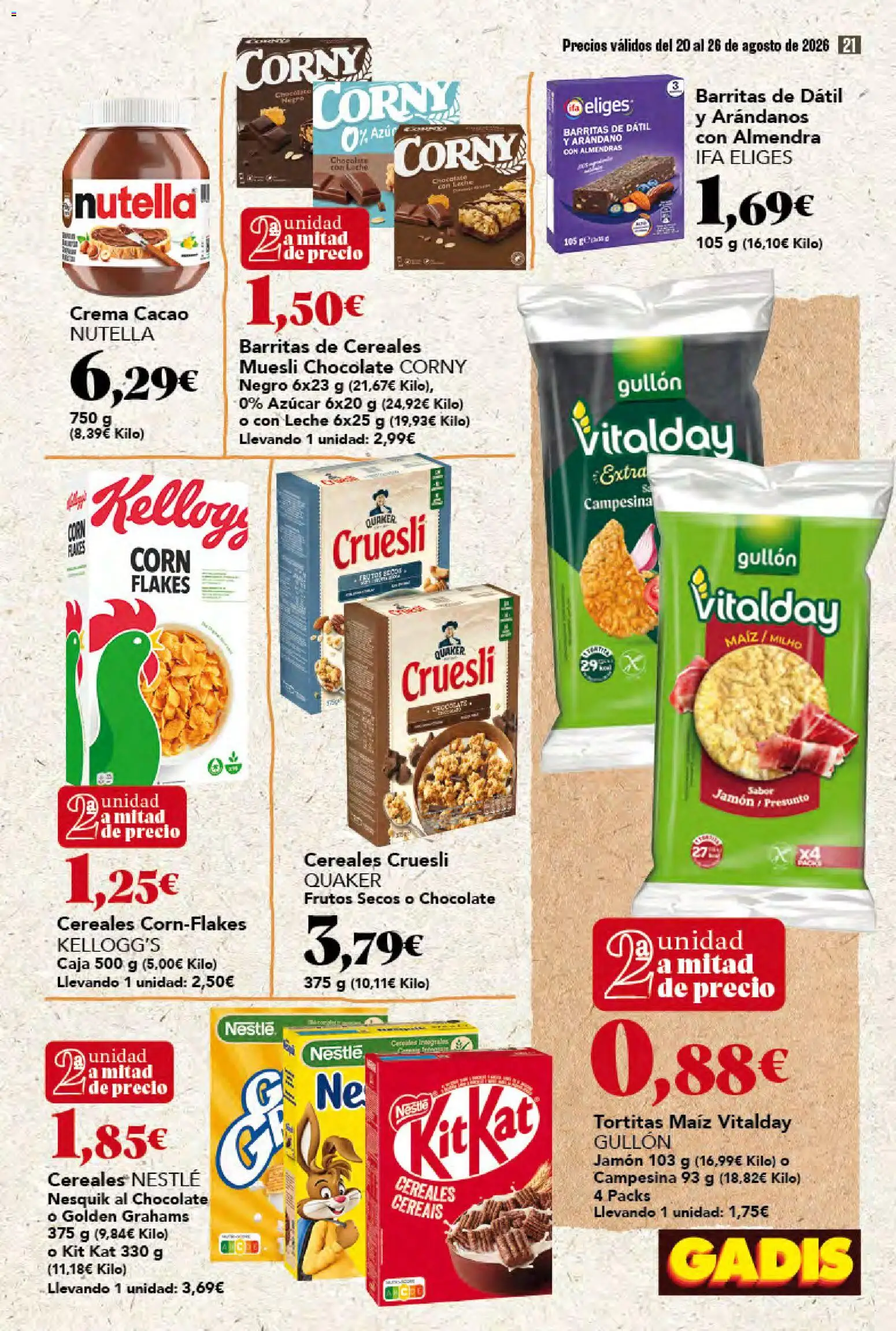 Gadis folleto │ válido desde el 20/08/2026 | Página: 21 | Productos: Chocolate, Cereales, Frutos secos, Crema