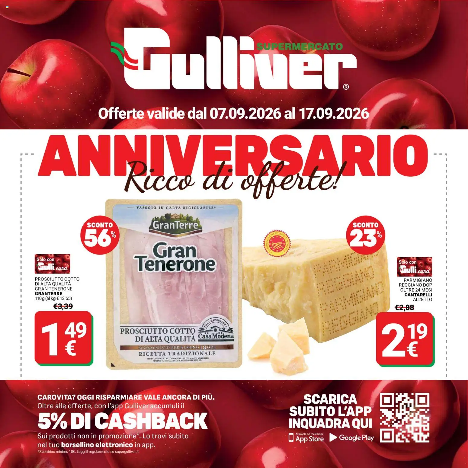 Volantino Gulliver del 07/09/2026 | Pagina: 1 | Prodotti: Senza glutine, Prosciutto, The, Vassoio