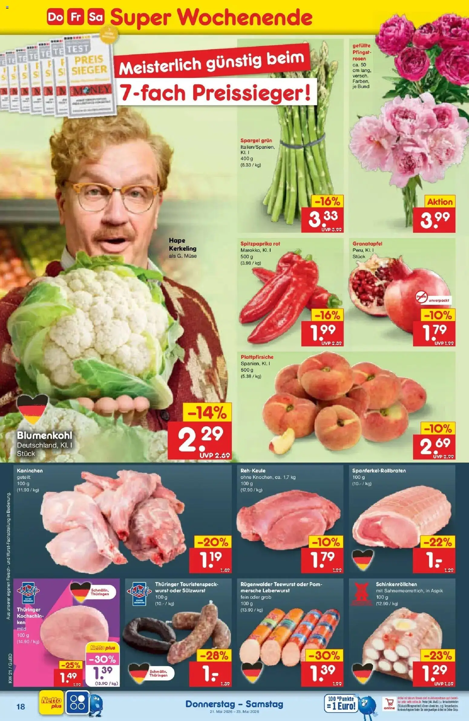 Netto Marken-Discount Prospekt Augustusburg	 – gültig ab 17.05.2026 | Seite: 20 | Produkte: Spargel, Wurst, Blumenkohl, Fleisch