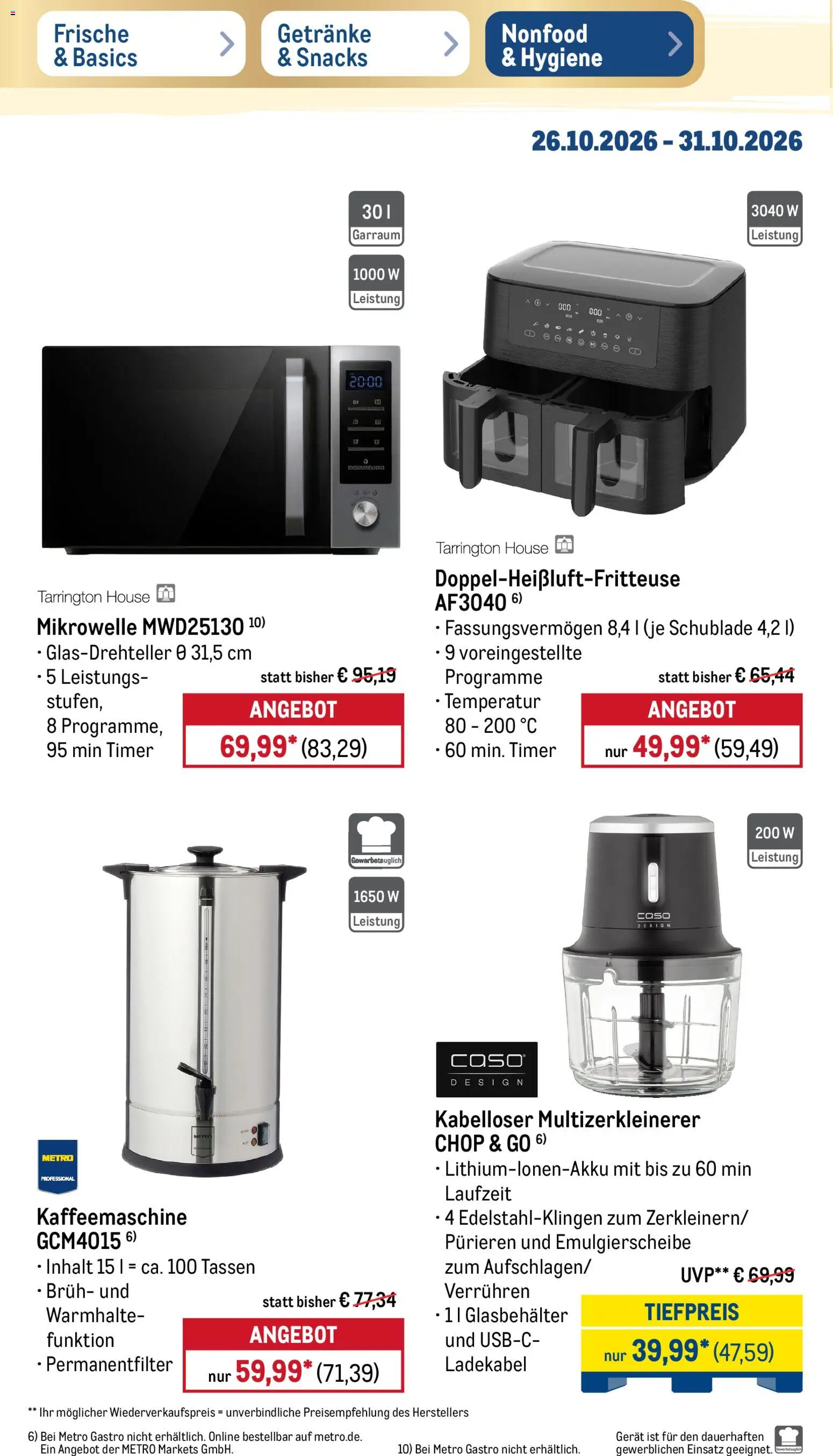 Metro Prospekt – gültig ab 26.10.2026 | Seite: 40 | Produkte: Mikrowelle, Kaffeemaschine, Ladekabel