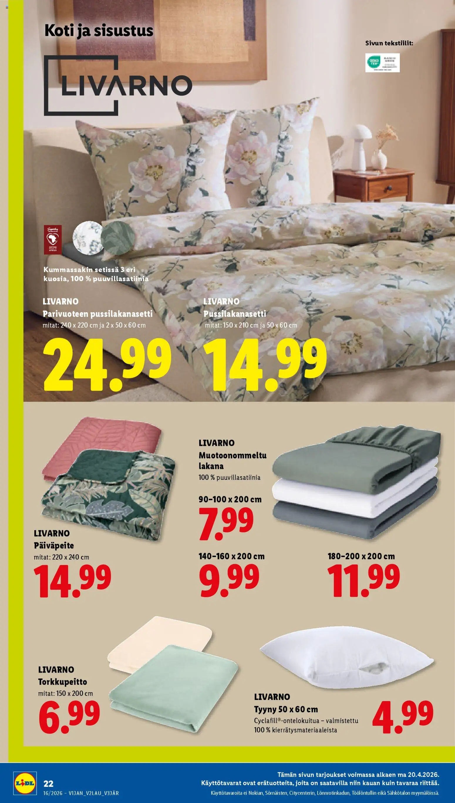 Lidl tarjoukset - Rovaniemi – voimassa 16.04.2026 alkaen | Sivu: 28 | Tuotteet: Pussilakanasetti, Tyyny, Päiväpeite, Lakana