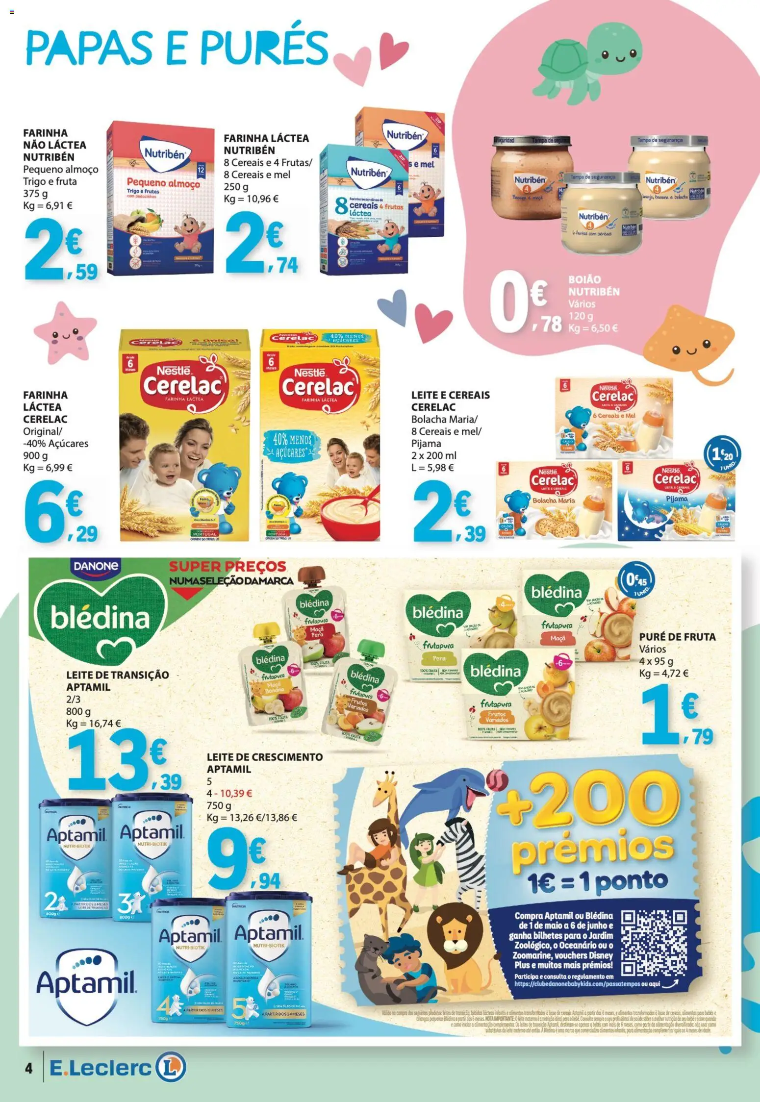 E.Leclerc Folheto Bebé Verão │ válido de 26.05.2026 | Página: 4 | Produtos: Farinha láctea, Base, Maça, Cereais