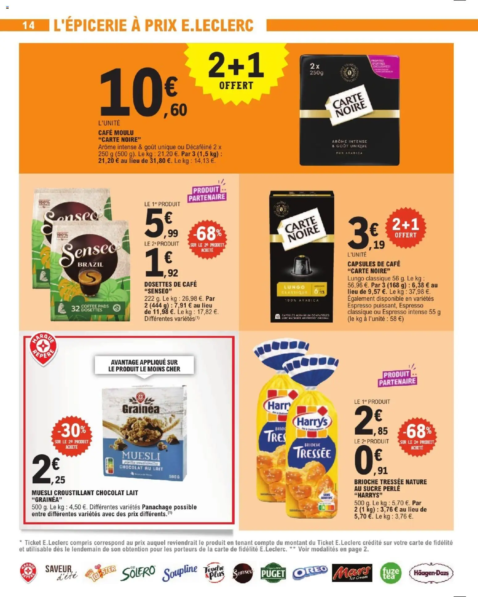 {H1} | Page: 14 | Produits: Oreo, Cafe moulu carte noire, Brioche, Café moulu
