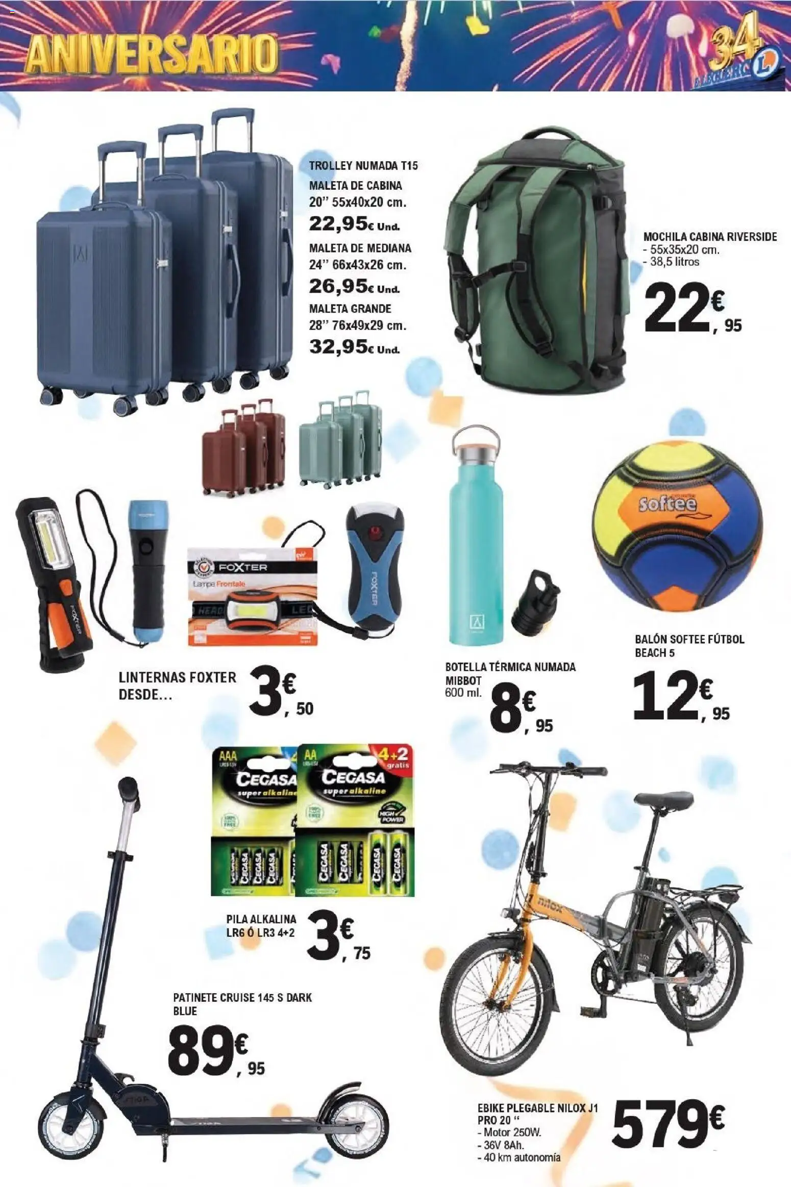 E.Leclerc Aniversario │ válido desde el 13/07/2026 | Página: 37 | Productos: Patinete, Mochila, Maleta