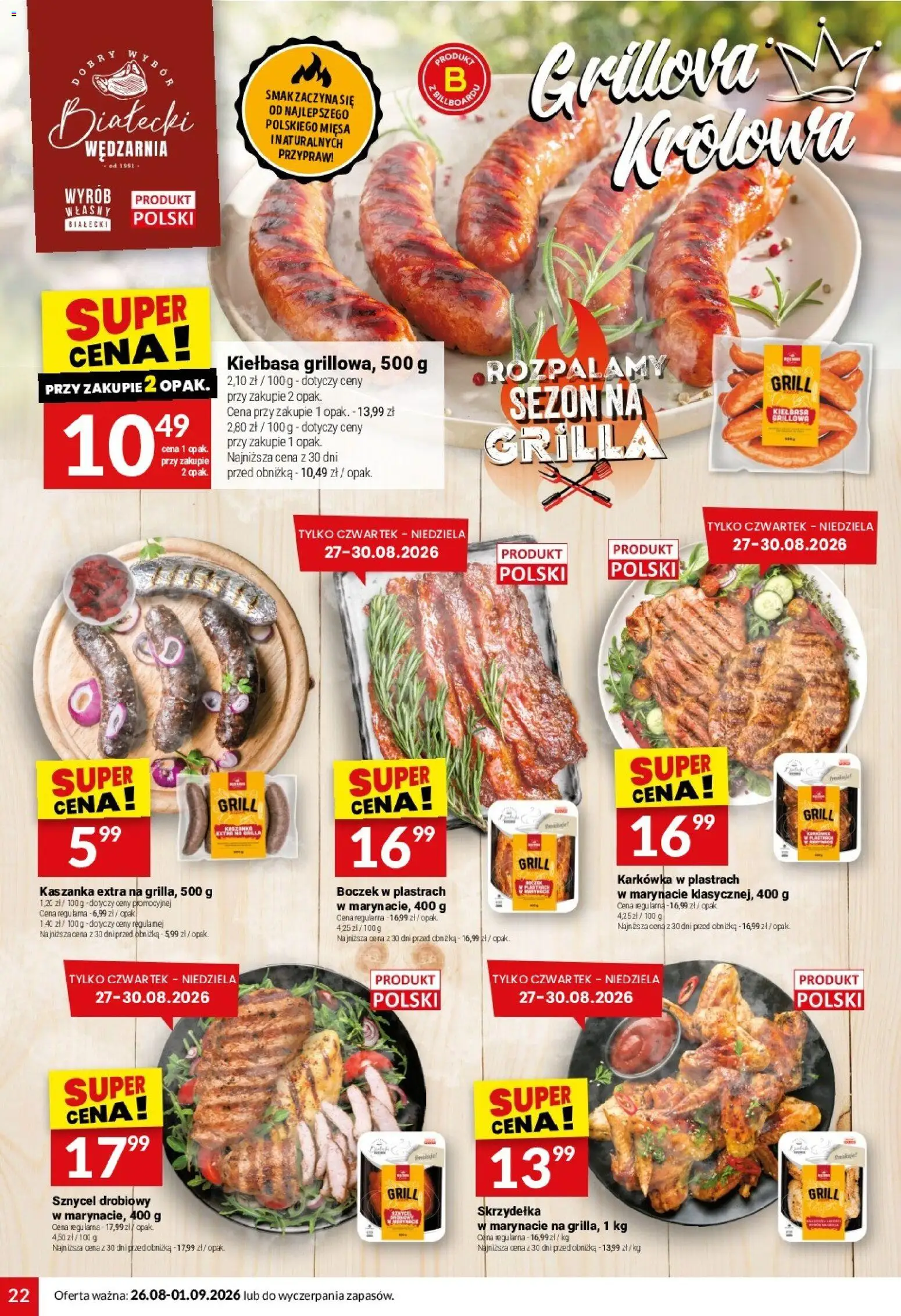 Twój Market gazetka od 26.08.2026 | Strona: 22 | Produkty: Kiełbasa, Karkówka, Kaszanka, Skrzydełka