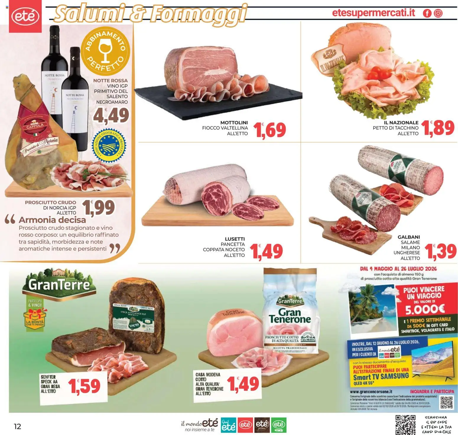 Volantino Eté del 12.06.2026 | Pagina: 12 | Prodotti: Tv samsung, Prosciutto Crudo, Tè, TV