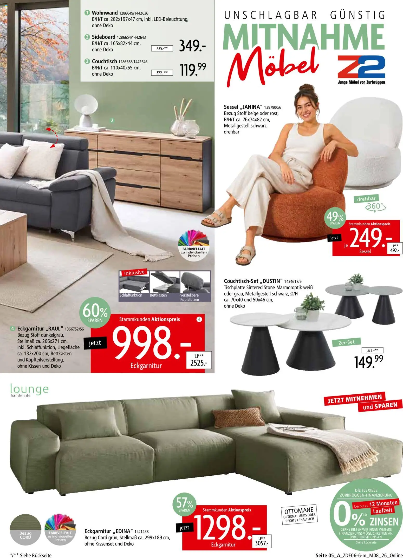 Zurbrüggen Mitnahme Möbel – gültig ab 13.06.2026 | Seite: 7 | Produkte: Wohnwand, Kissen, Sessel, Couchtisch