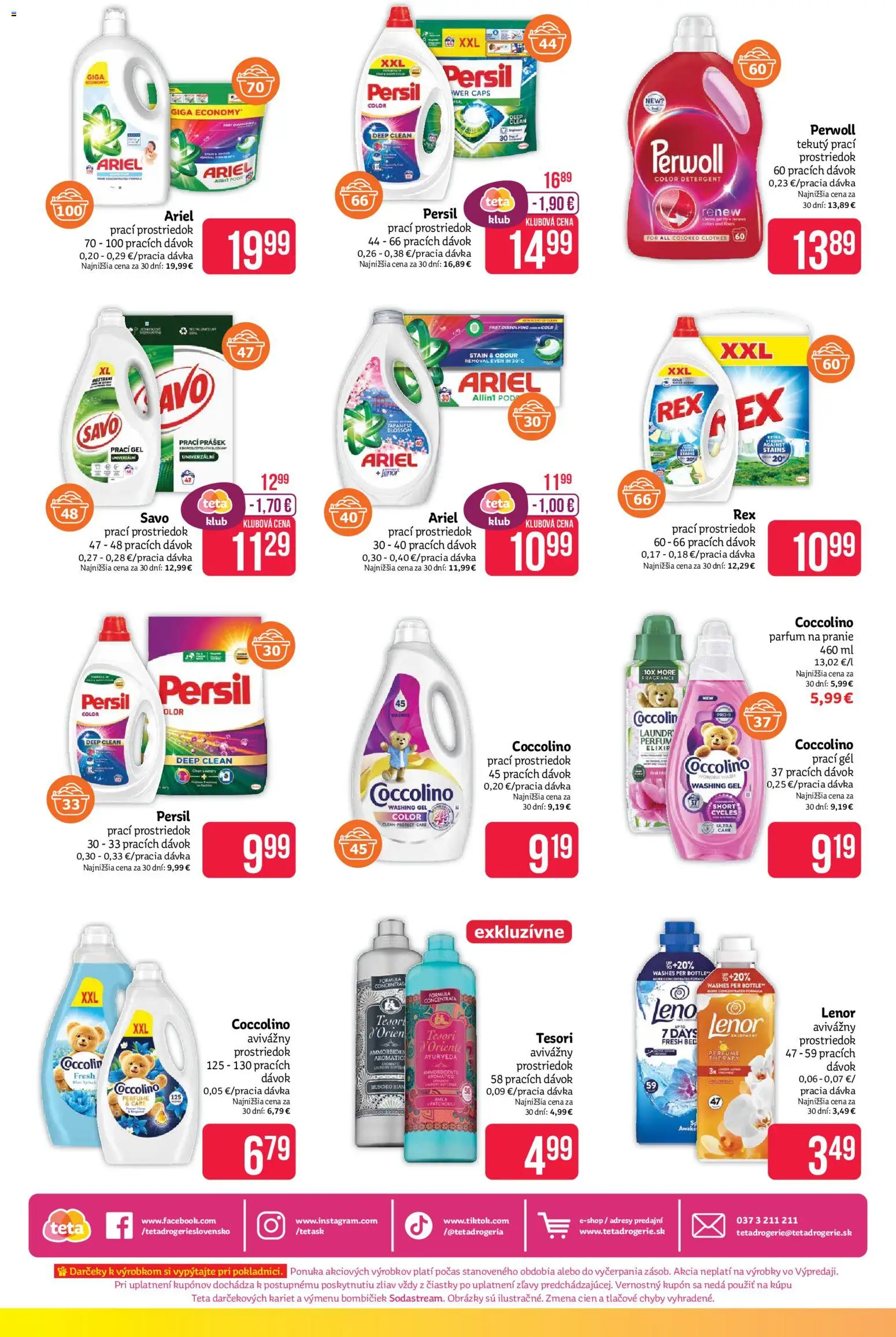 Nové Teta drogerie akcie – leták je platný od 17.08.2026 | Strana: 16 | Produkty: Savo, Ariel, Coccolino, Lenor