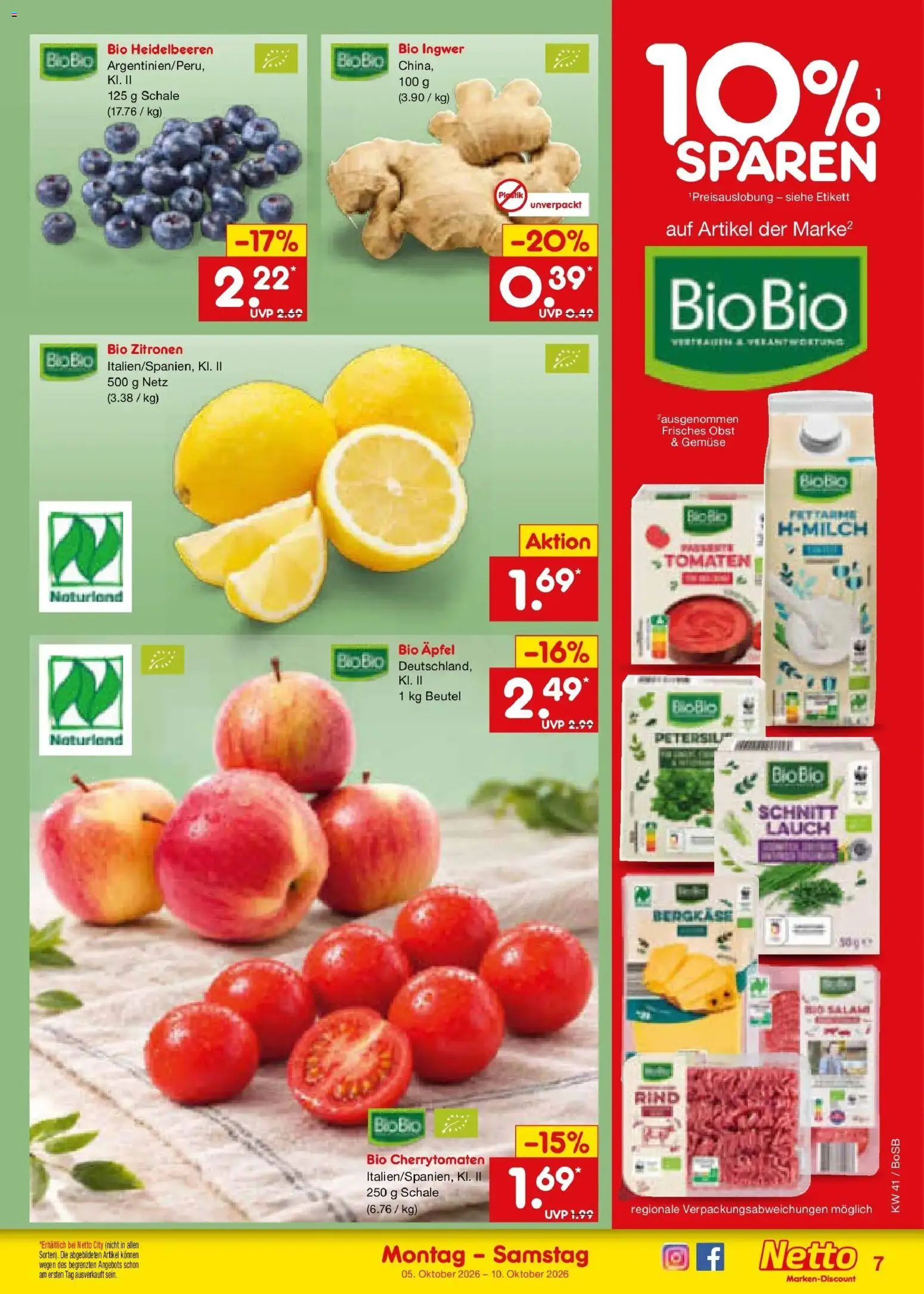 Netto Marken-Discount Prospekt Bochum – gültig ab 05.10.2026 | Seite: 7 | Produkte: Äpfel, Tomaten, Heidelbeeren, Lauch