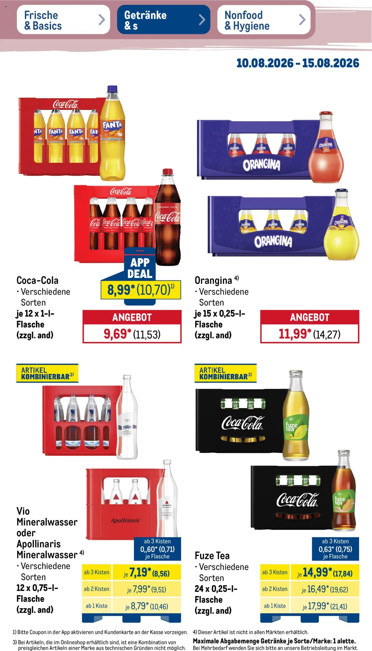 Metro Prospekt – gültig ab 10.08.2026 | Seite: 25 | Produkte: Coca cola, Fanta, Cola, Mineralwasser