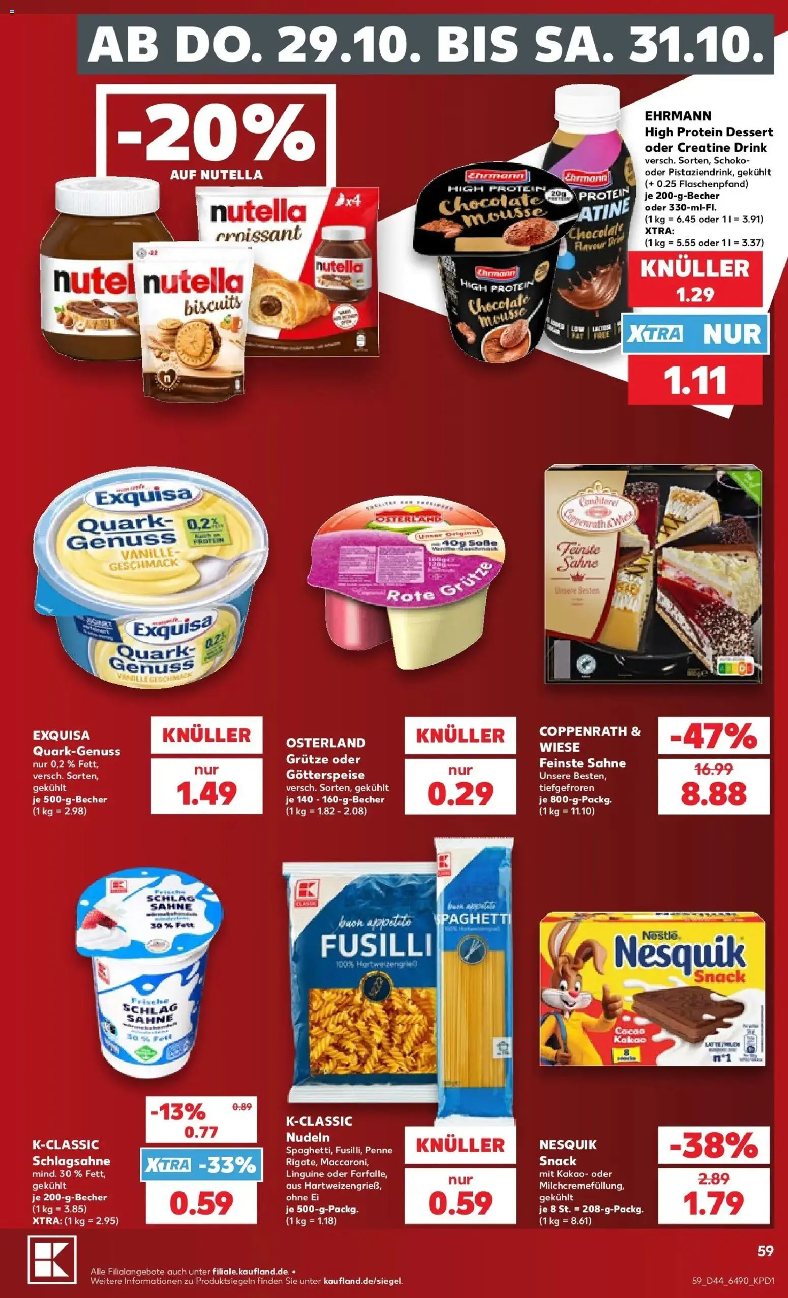Prospekt Kaufland ab 26.10.2026 » Angebote Online zum Blättern | Seite: 59 | Produkte: Nesquik, Quark, Nutella, Sahne