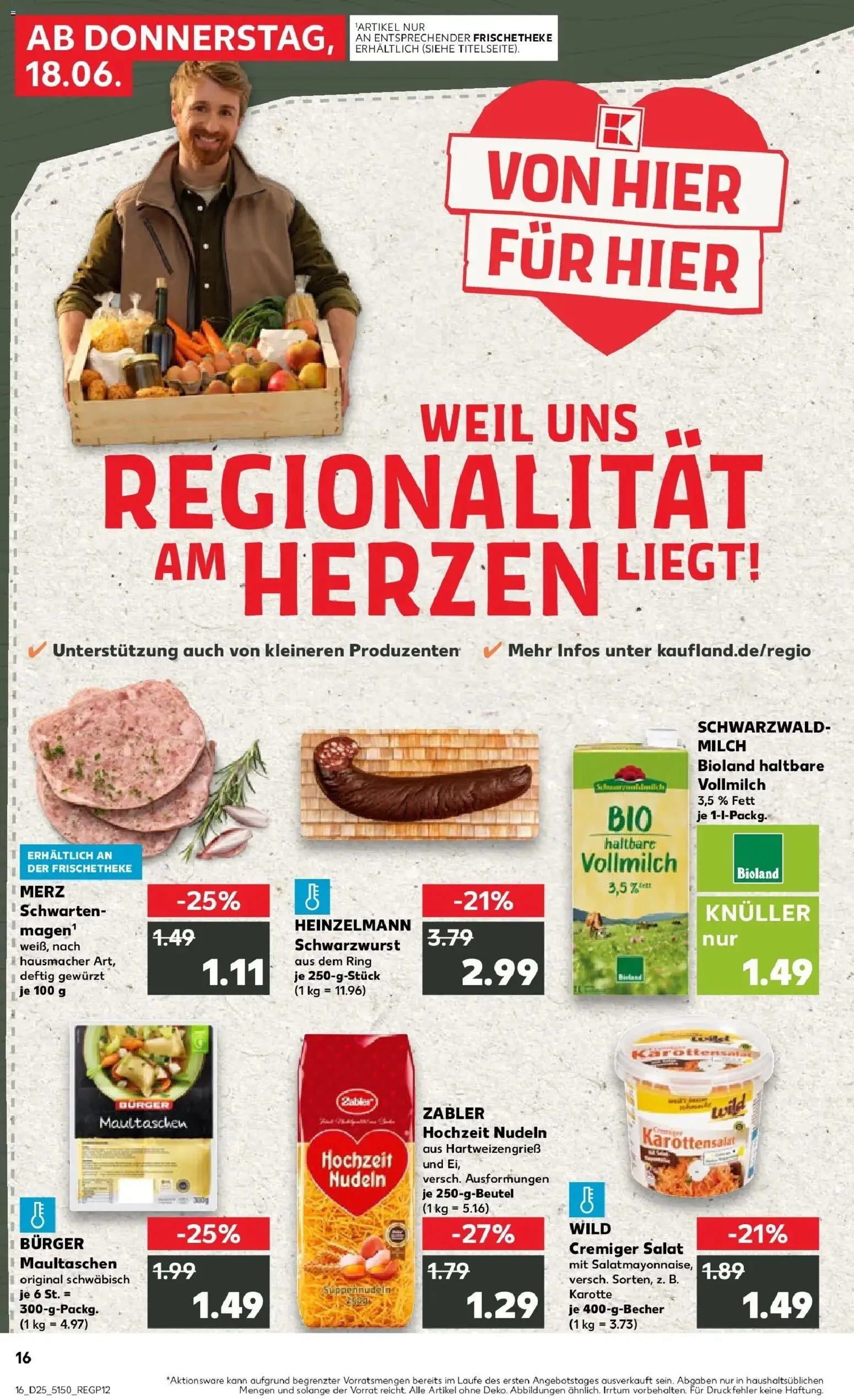 Kaufland Prospekt Eberbach – gültig ab 15.06.2026 | Seite: 1 | Produkte: Burger, Nudeln, Maultaschen, Karotte