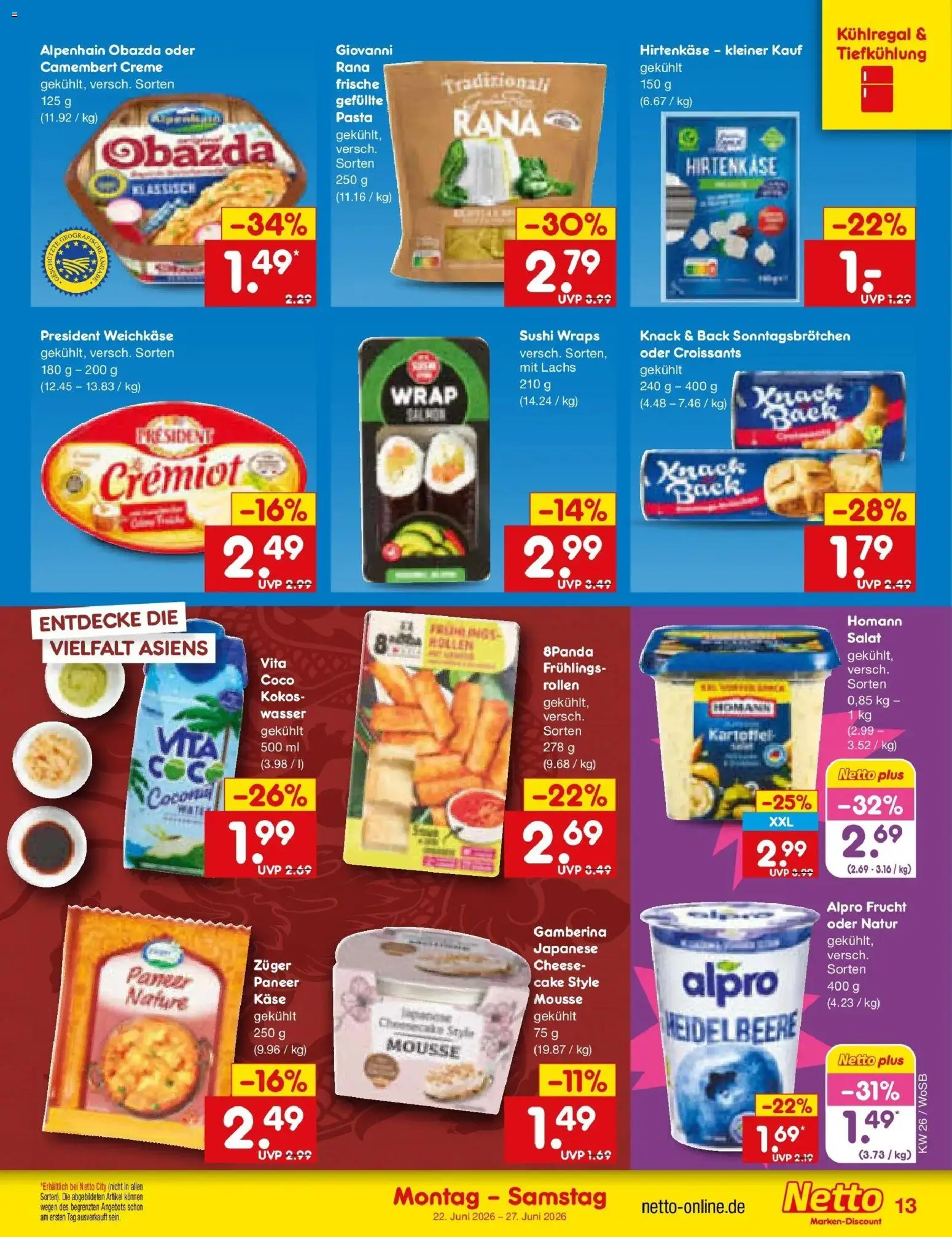 Netto Marken-Discount Prospekt Mannheim – gültig ab 22.06.2026 | Seite: 15 | Produkte: Creme, Lachs, Wasser, Salat