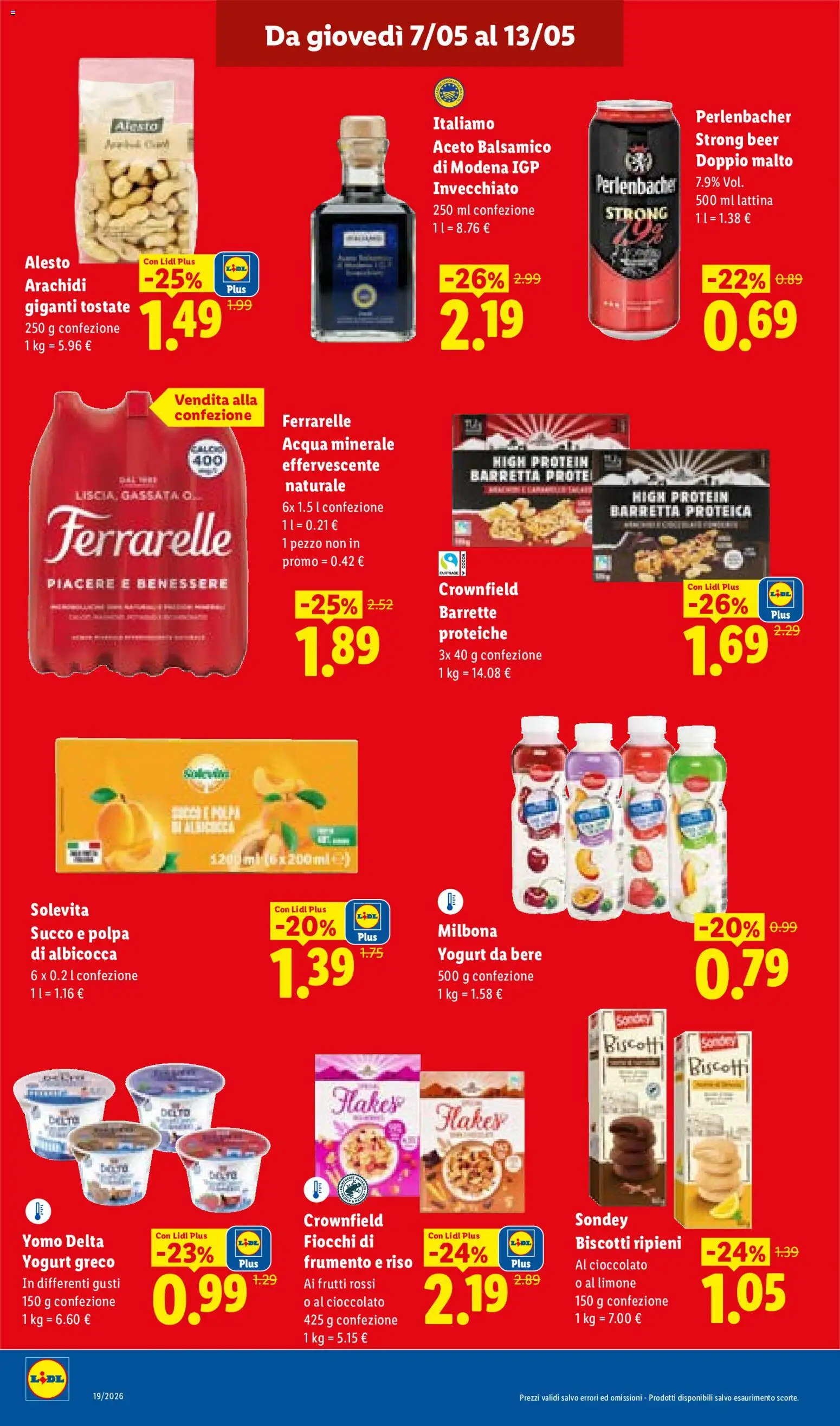Volantino Lidl del 07.05.2026 | Pagina: 14 | Prodotti: Yogurt greco, Aceto, Acqua minerale, Ferrarelle
