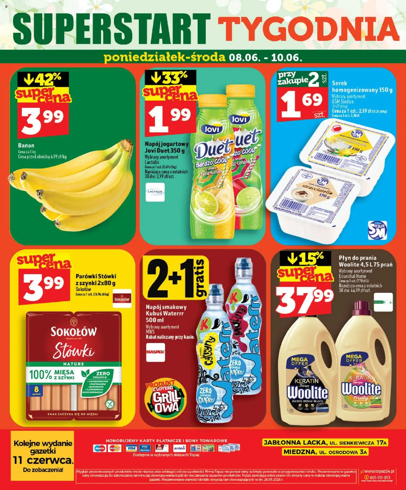 Topaz gazetka - Ceny małe na stałe od 03.06.2026 | Strona: 84 | Produkty: Serek, Grill, Parówki, Banan