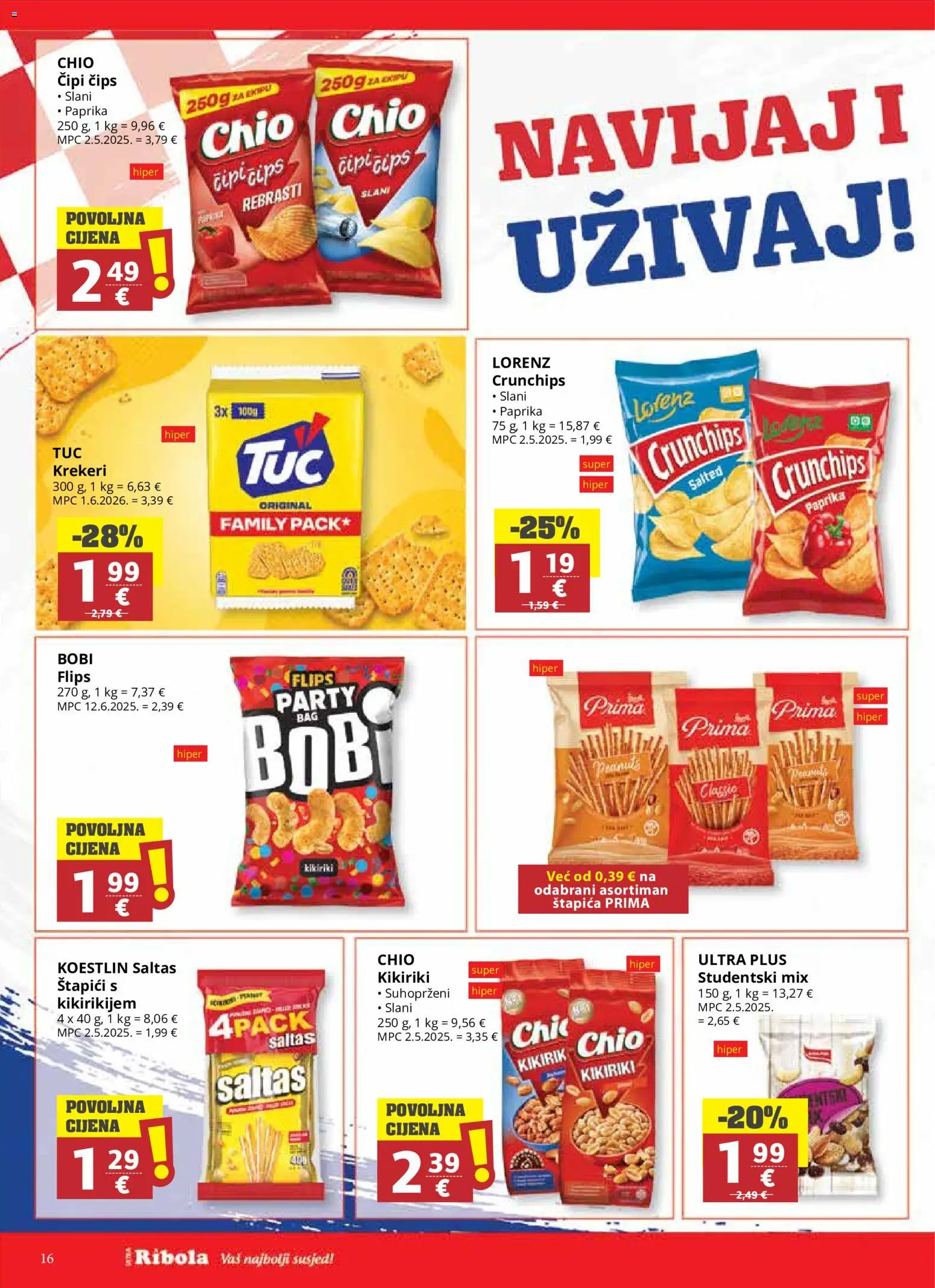 Ribola katalog | vrijedi od 08.07.2026 | Stranica: 16 | Proizvodi: Flips, Čips, Kikiriki, Krekeri