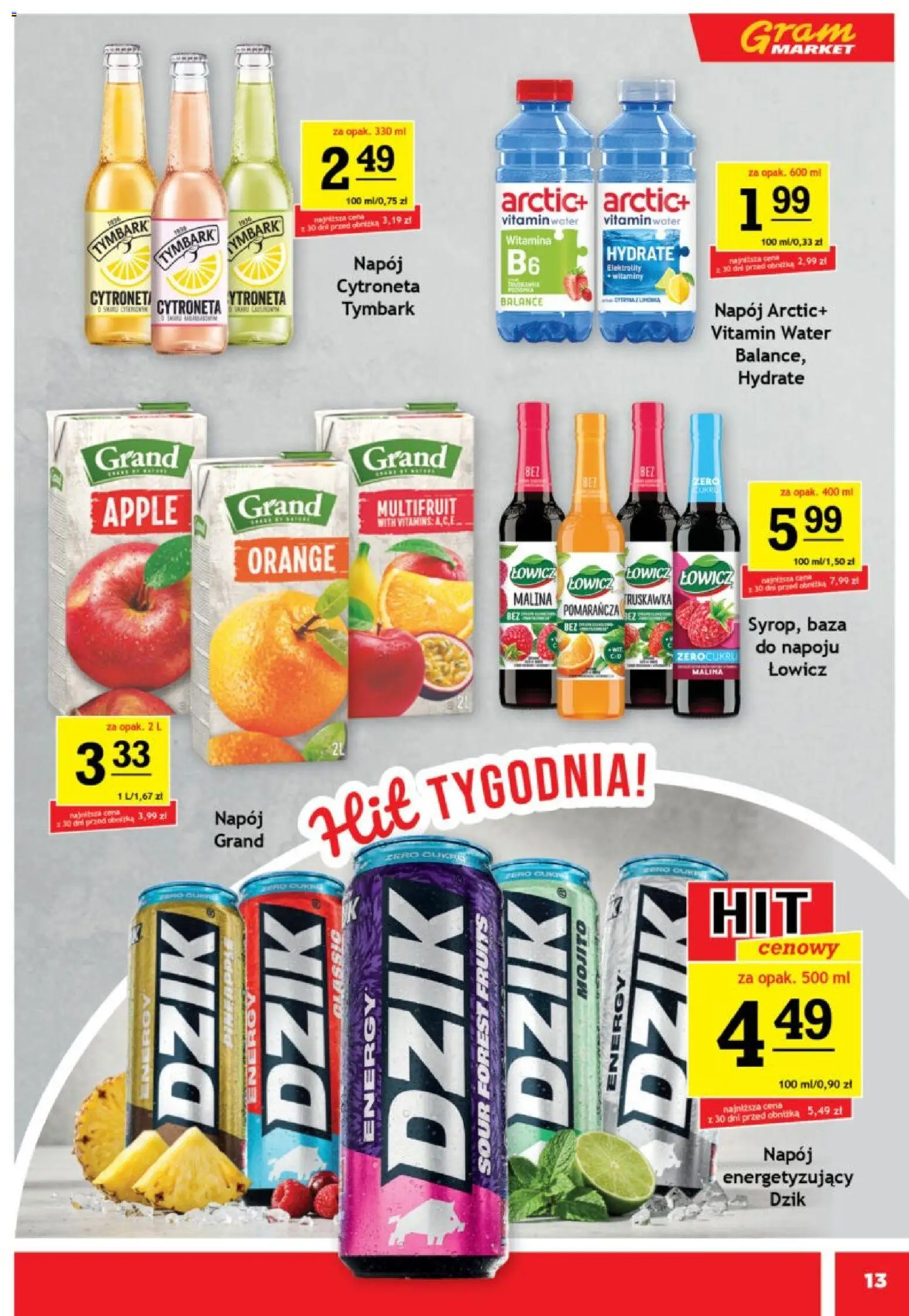 Gram Market gazetka od 12.08.2026 | Strona: 13 | Produkty: Malina, Mojito, Tymbark, Dzik Energy