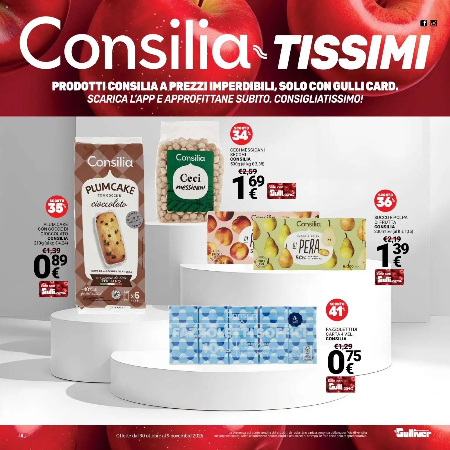 Volantino Gulliver del 30/10/2026 | Pagina: 18 | Prodotti: Uova, Succo, Ceci, Pera
