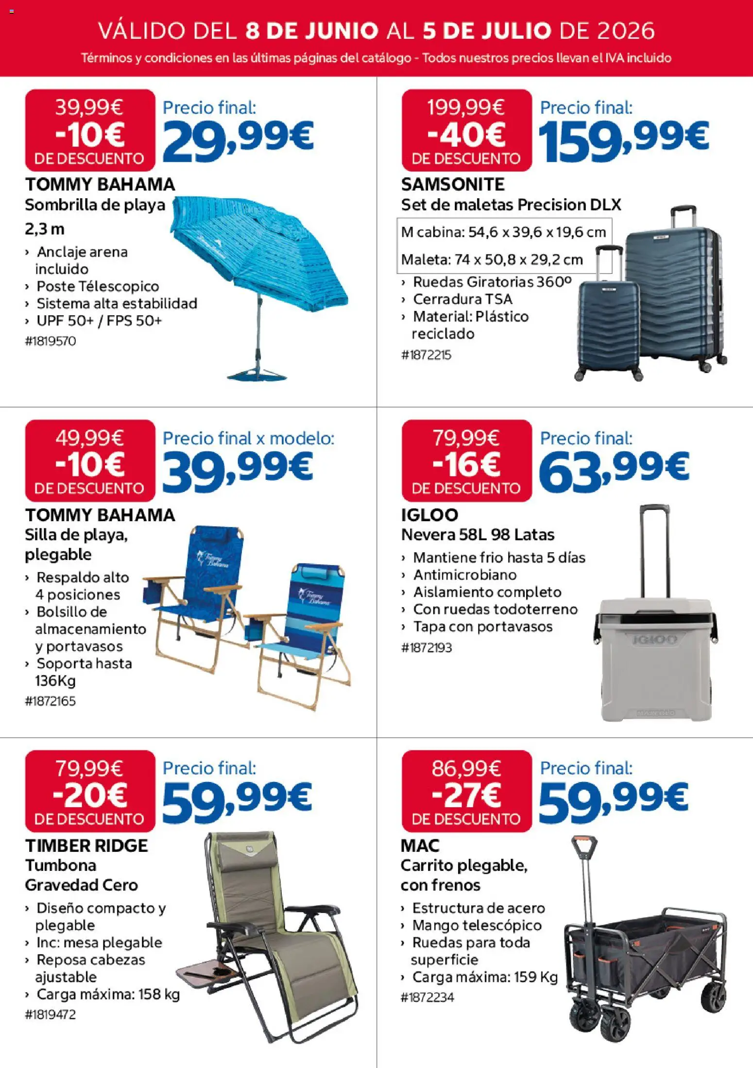Costco catálogo │ válido desde el 08.06.2026 | Página: 4 | Productos: Maleta, Sombrilla, Nevera, Mesa