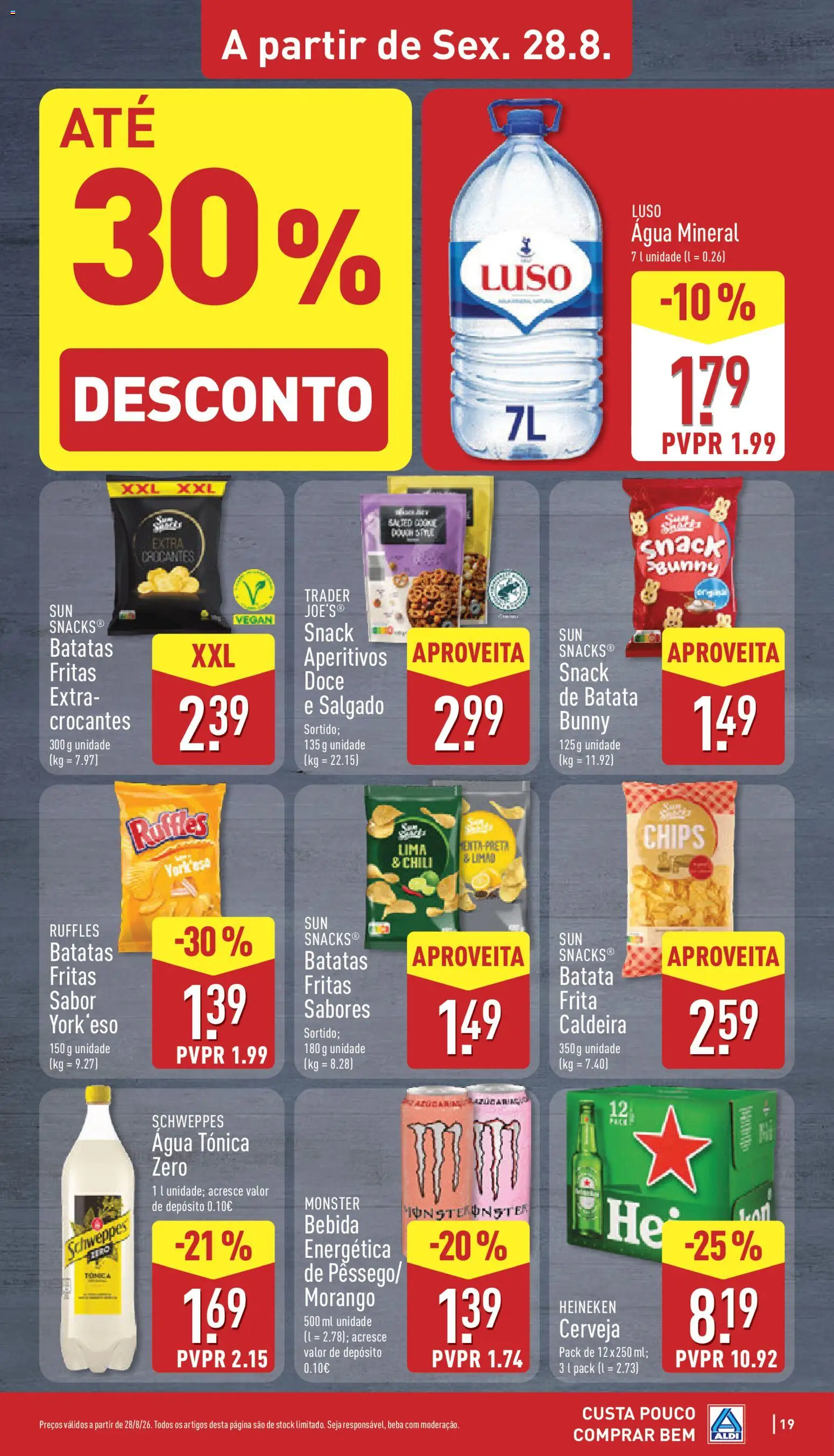 Aldi folheto │ válido de 24/08/2026 | Página: 19 | Produtos: Agua, Cerveja Heineken, Água tónica, Batatas fritas