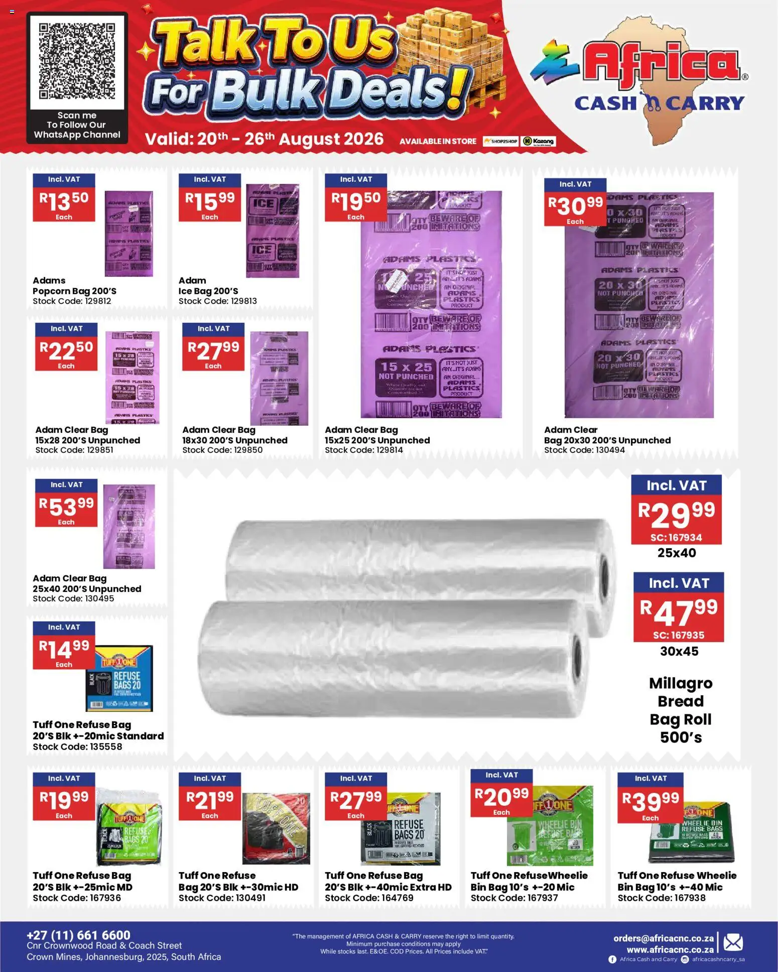 New Africa Cash & Carry catalogue – valid from 20/08/2026 | Page: 52 | Products: Bread, Popcorn, Refuse bags, Stock