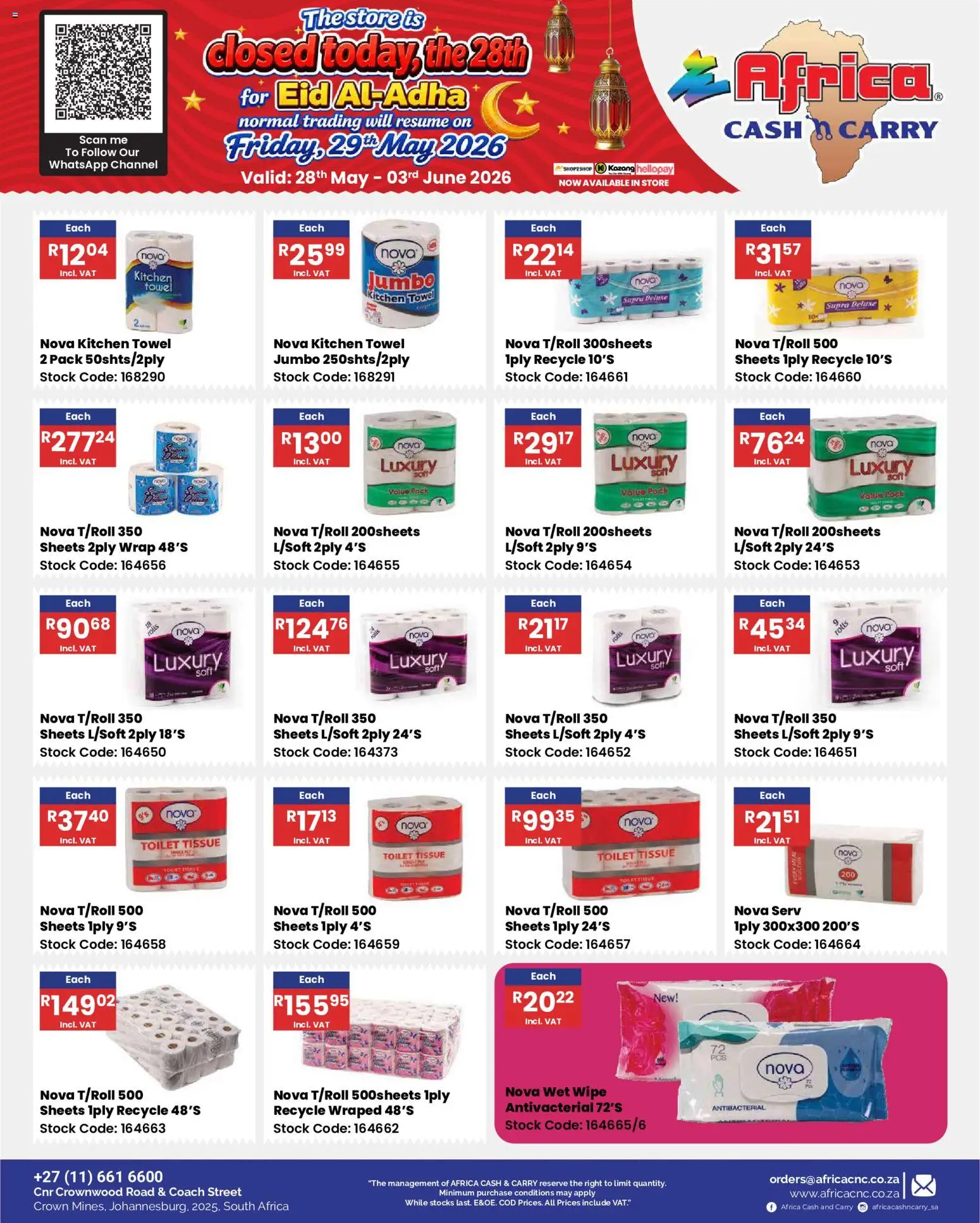 New Africa Cash & Carry catalogue – valid from 28.05.2026 | Page: 55 | Products: Toilet, Towel, Stock