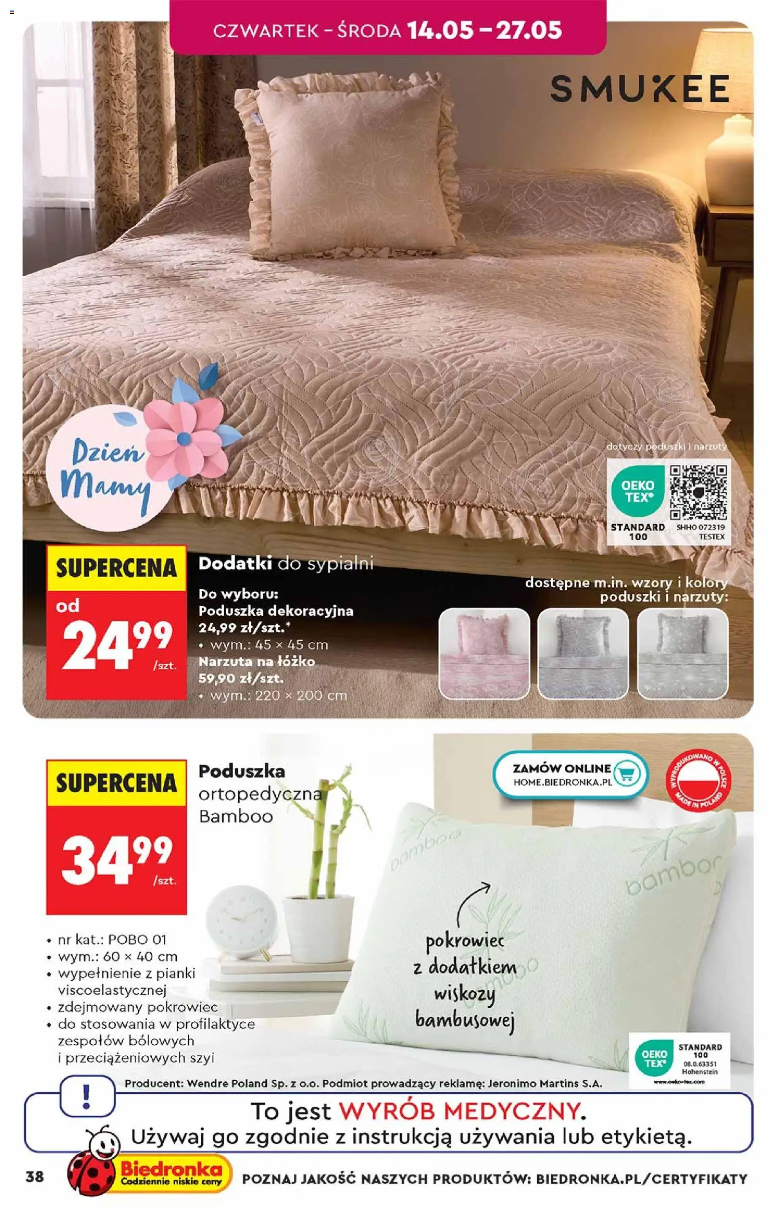 Biedronka gazetka - Hity i inspiracje od 09.05.2026 | Strona: 38 | Produkty: Łóżko, Poduszka, Poduszka ortopedyczna, Pianki