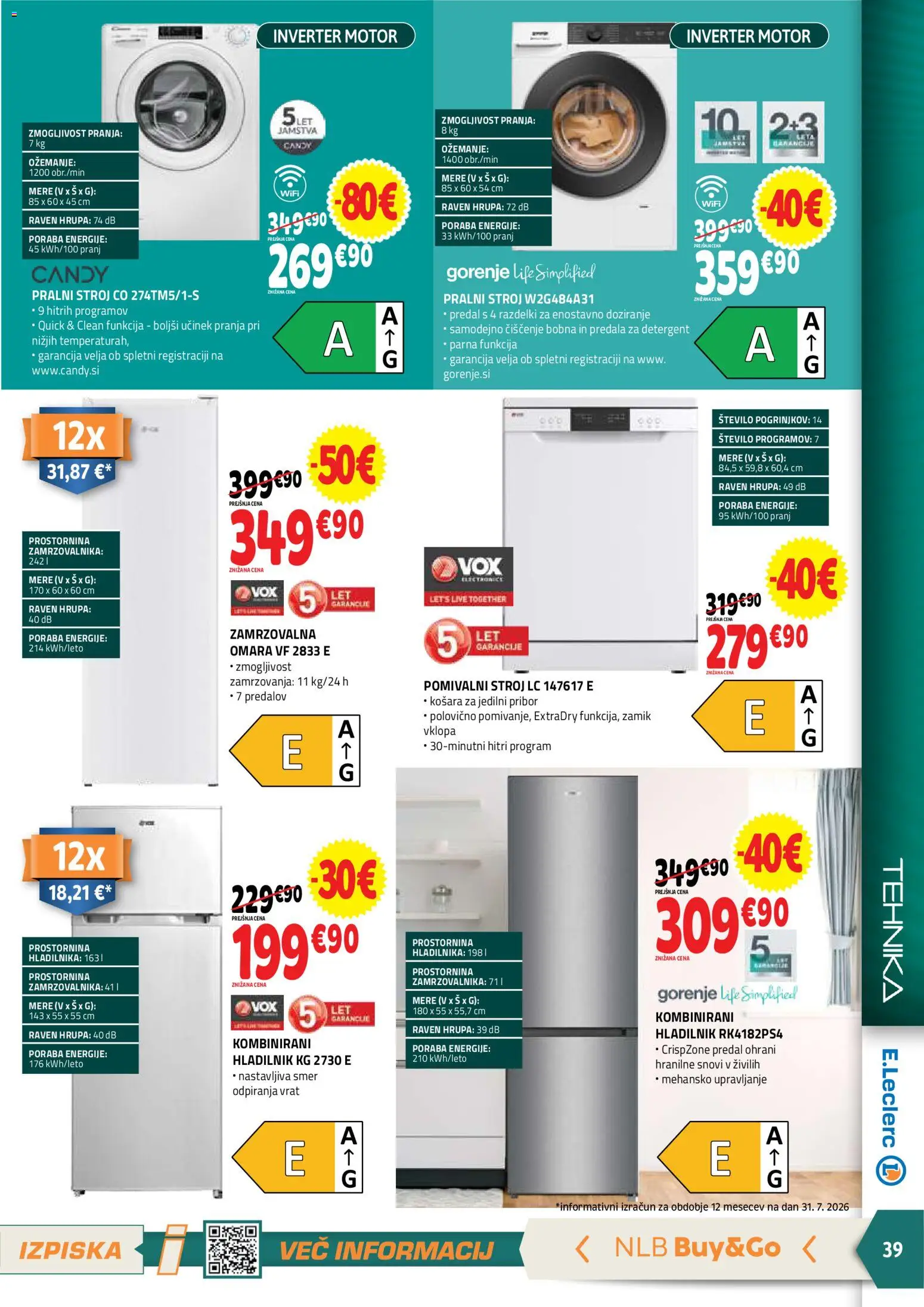 Novi E.leclerc katalog ponudbe – veljaven od 12.08.2026 | Stran: 39 | Izdelki: Pomivalni stroj, Košara, Omara, Detergent