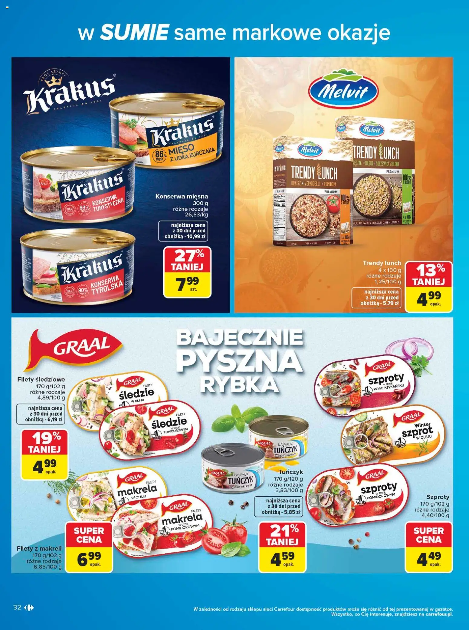 Carrefour gazetka - W sumie same markowe okazje od 08.06.2026 | Strona: 32 | Produkty: Bulgur, Makrela, Tuńczyk, Udka