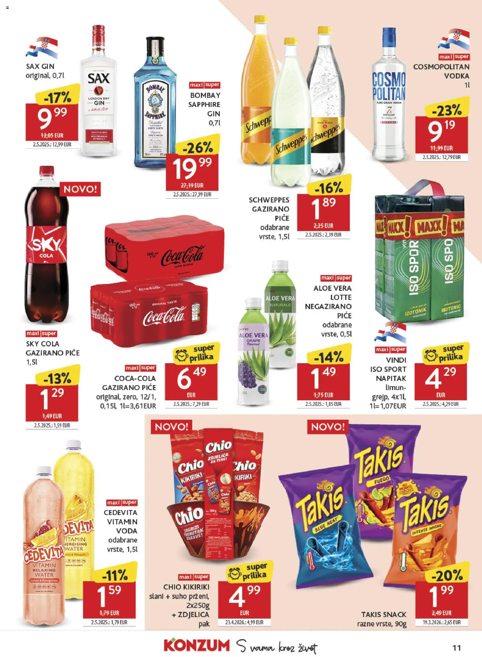 Konzum HR akciós ujság - amely érvényes a következő dátumtól: 20.05.2026 | Oldal: 11 | Termékek: Cola, Aloe vera, Gin, Vodka